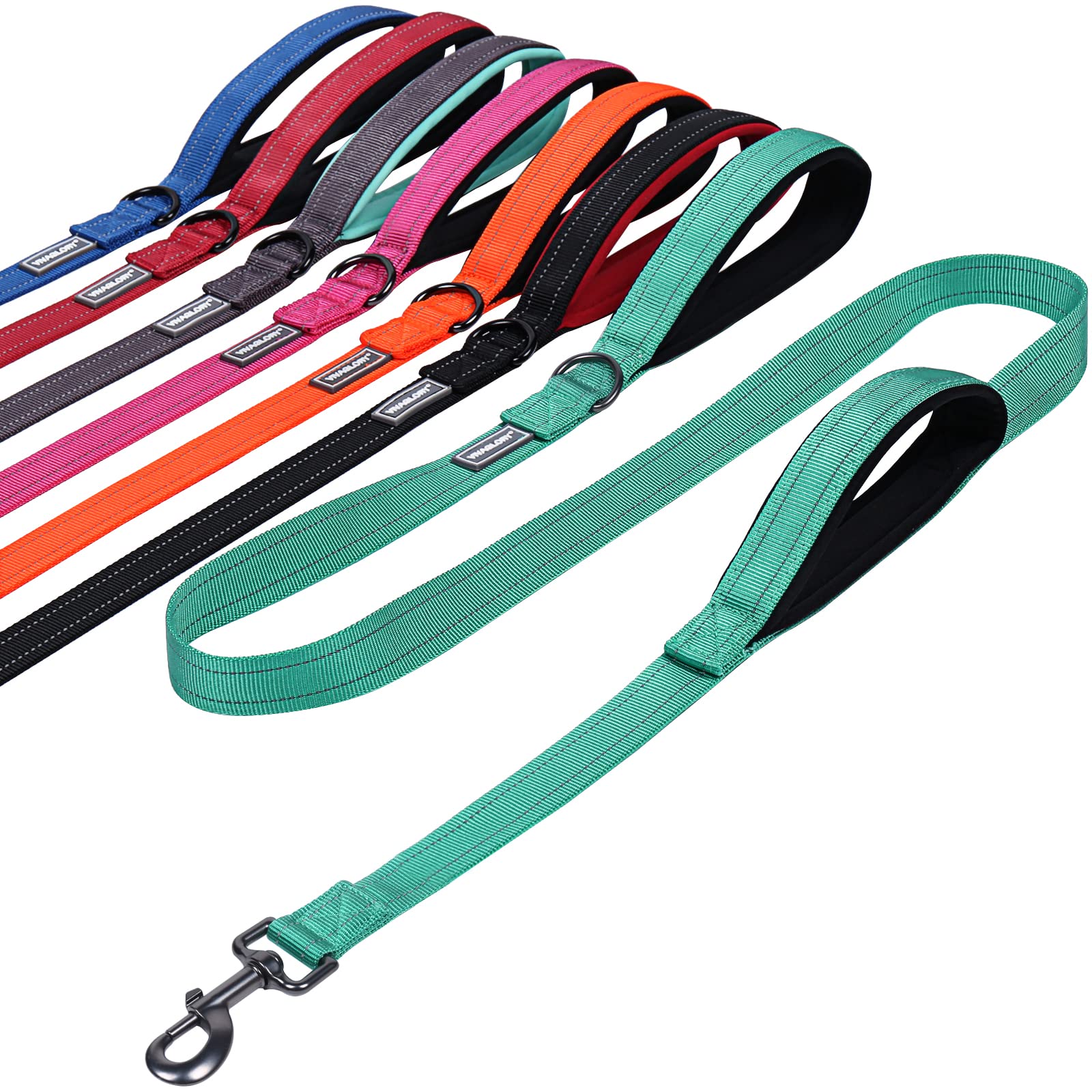 Vivaglory Traffic Handle Dog Leash, Two Padded Soft Handles Dog Leash, Strong Reflective & Metal Hook Training Dog Lead, Turquoi