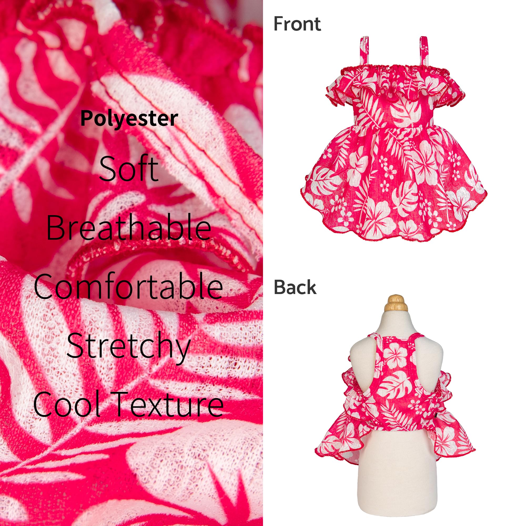 Fitwarm Tropical Dog Dress, Ruffled Doggy Hawaiian Dress, Dog Summer Clothes For Small Dogs Girl, Pet Outfit, Red, White, Xs