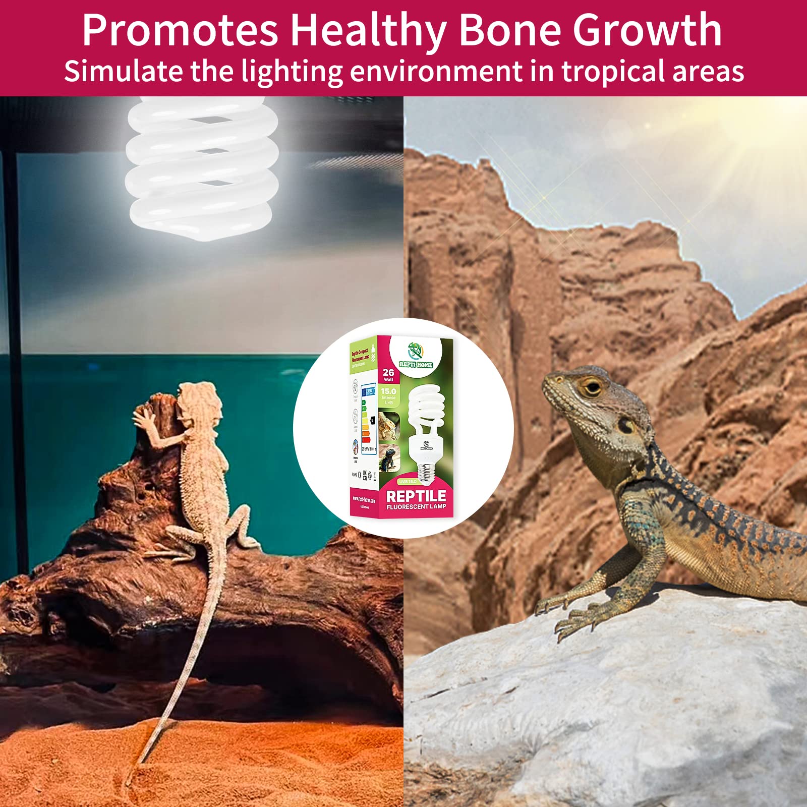 Repti Home Uvb Reptile Light 15.0, 26W Intense Uva Uvb Bulb For Reptiles, Terrarium Compact Fluorescent Lamp, Reptile Uvb Light Bulb For Desert Reptiles & Amphibians