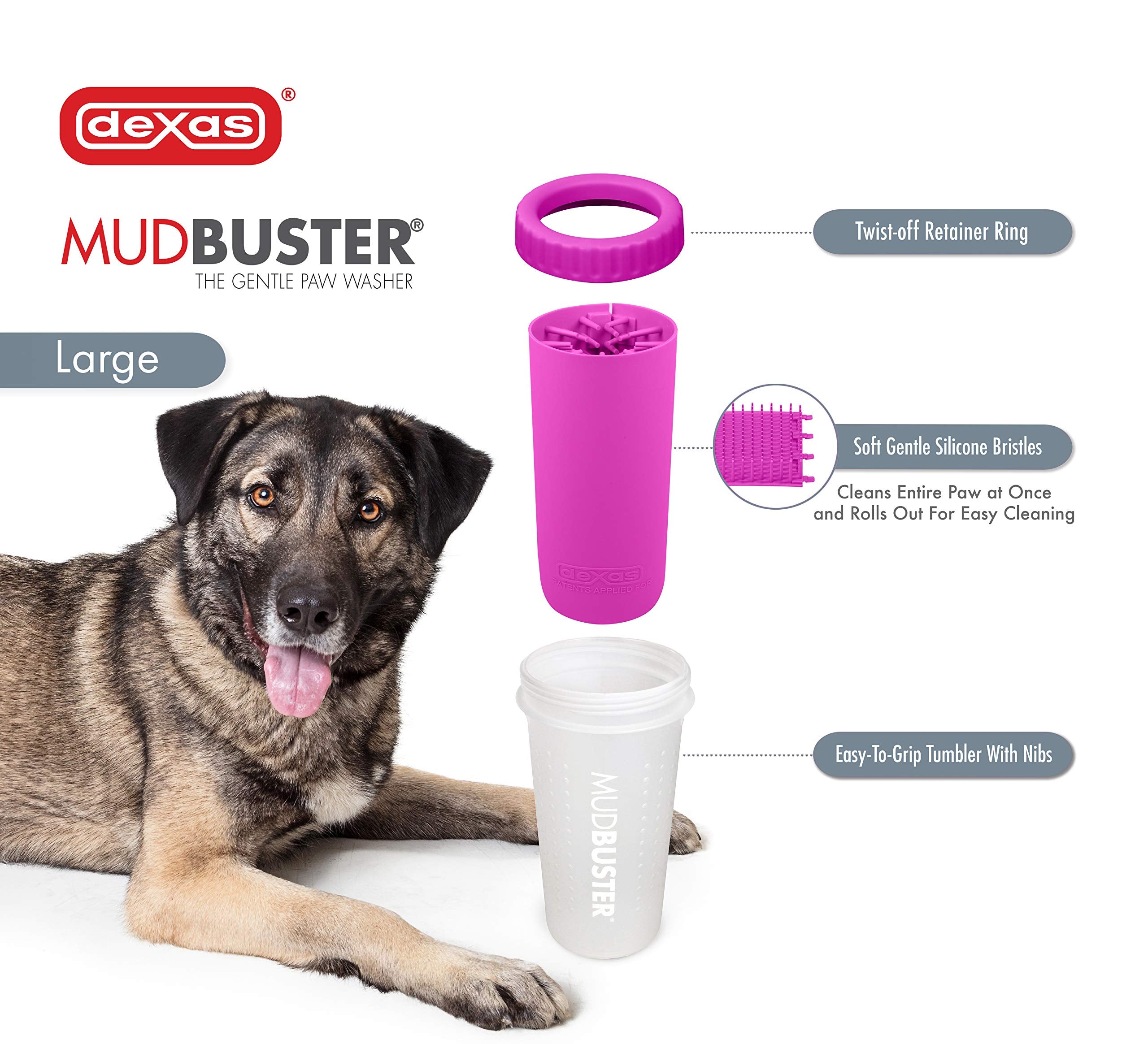 Dexas Mudbuster Portable Dog Paw Washer/Paw Cleaner, Large, Fuchsia