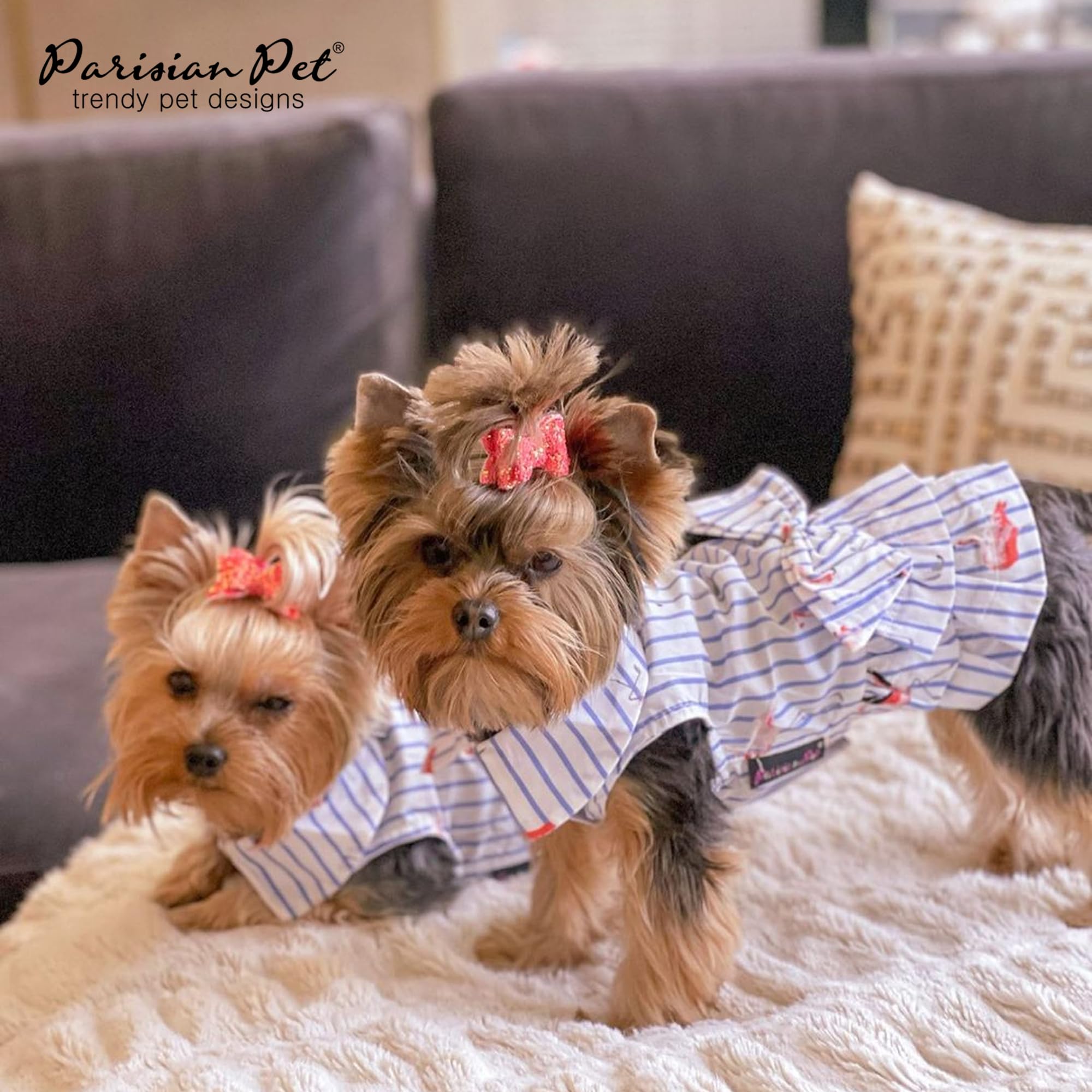 Parisian Pet Flamingo Summer Dress - Girly Dog Dress - 100% Cotton, Lightweight, Sleeveless - Medium Dogs