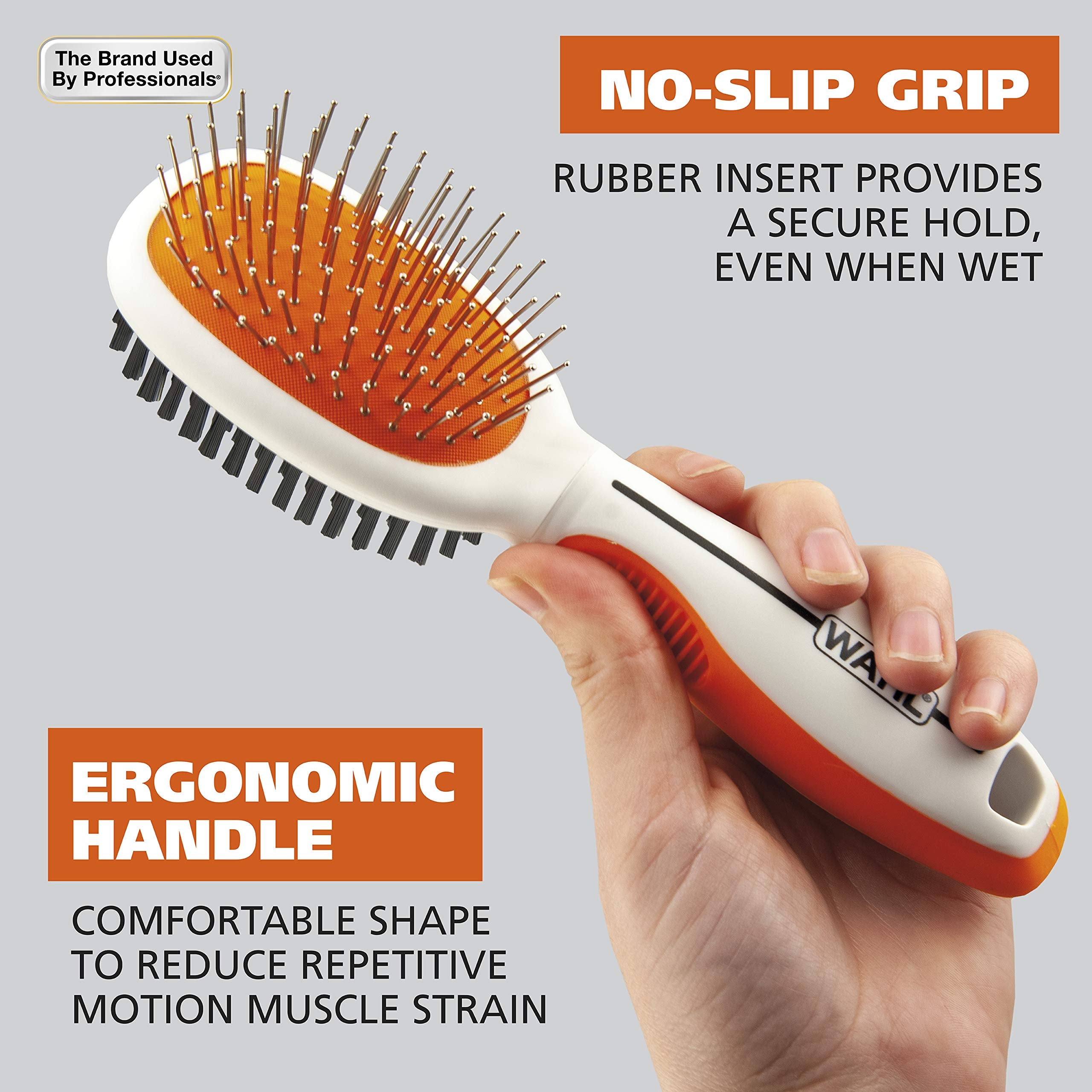 Wahl Premium Pet Double Sided Medium Pin Bristle Brush, Ergonomic Brush With Ergonomic Rubber Grips For Comfortable Brushing And Finishing Coats Of Dogs And Cats – Model 858413