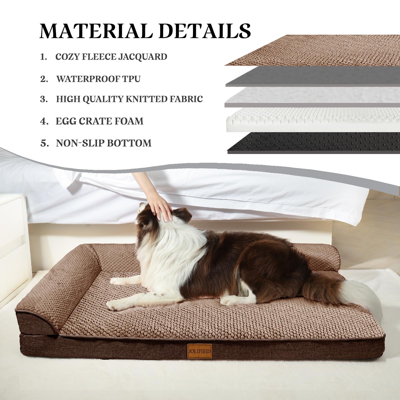 Jolifield Orthopedic Jacquard Xxl Dog Bed For Extra Large Dogs 48''X30'', Waterproof L Shaped Big Dog Sofa Pet Bed With Washable