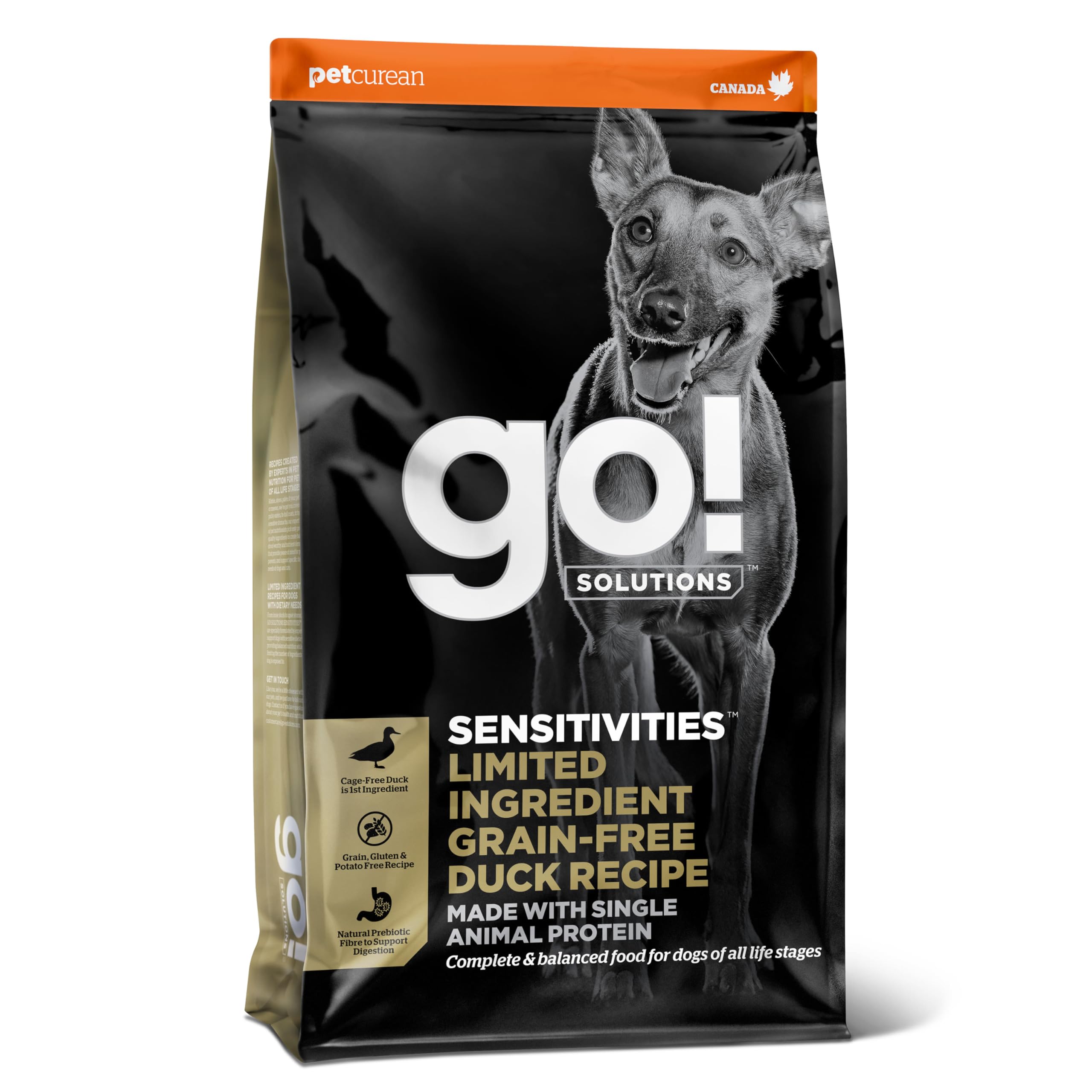 Go! Solutions Sensitivities Limited Ingredients, Grain-Free Dry Dog Food, Duck Recipe for Sensitive Stomach, 22 lb Bag