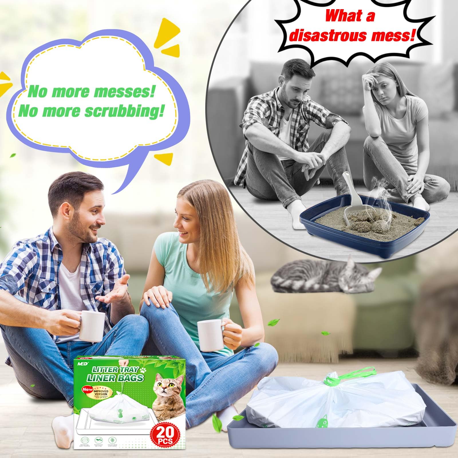 Litter Box Liners Compatible With Pets Scoopfree Litter Box Refill Tray Rectangle Bags With Anti-Scratch Cardboard 20 Pack