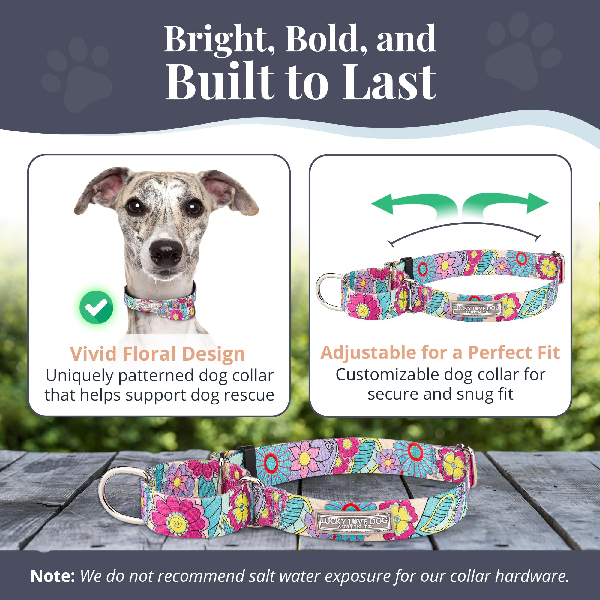 Lucky Love Dog Martingale Collar, Premium No Slip Martingale Collar For Medium Dogs, Great For Whippets, Greyhounds, And More (C