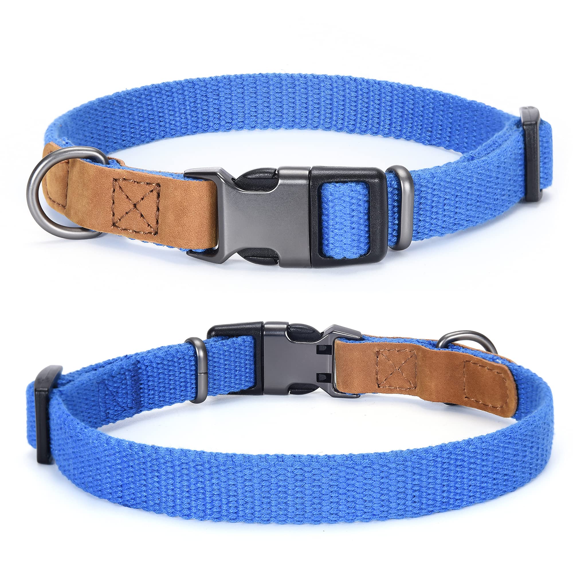 Mile High Life Dog Collars | Soft Cotton Dog Collars W Heavy Metal Buckle | Classic Puppy Collar W Premium Genuine Leather Tips 