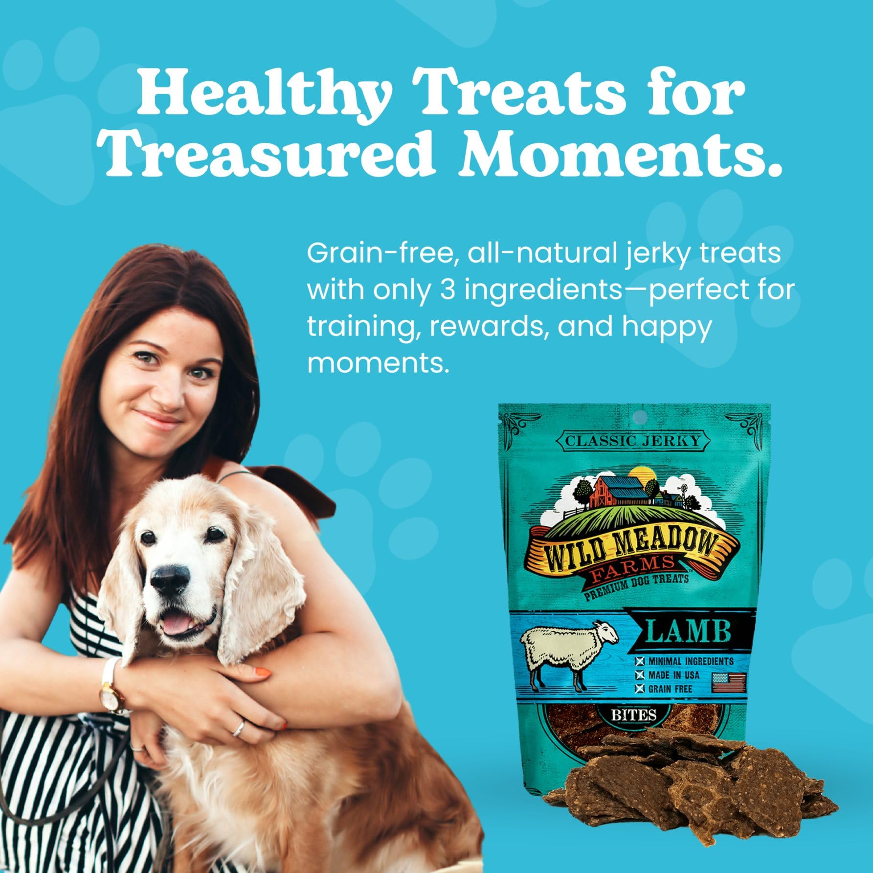 Wild Meadow Farms - Classic Lamb Bites, Soft Jerky Treats for Dogs, Grain-Free & All-Natural, Ideal for Training, Portioning, an