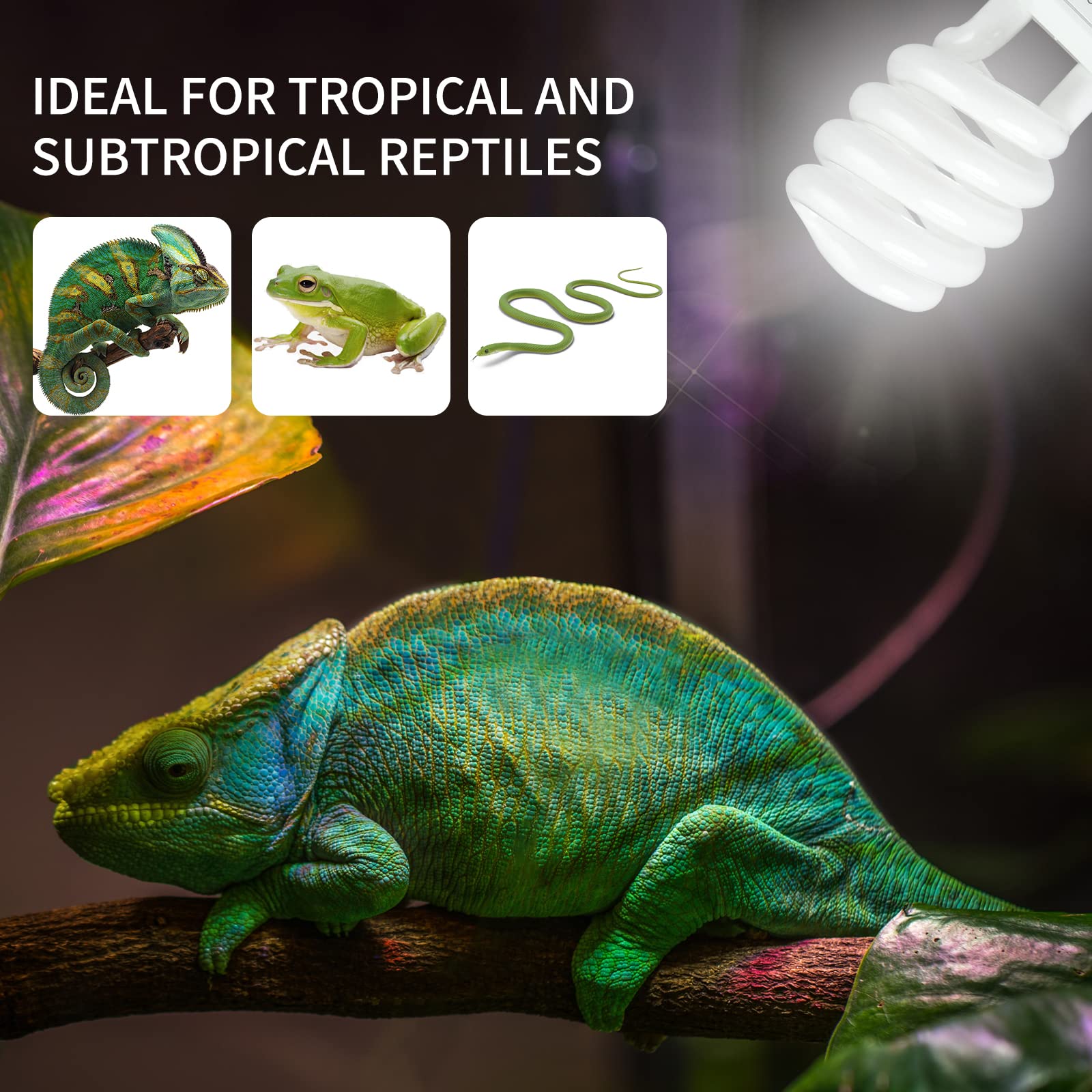 LUCKY HERP 23W UVB Reptile Light, 2 Pack, Compact Fluorescent Bulbs for Tropical Reptiles, White Glass, Ideal for Chameleons, Liz