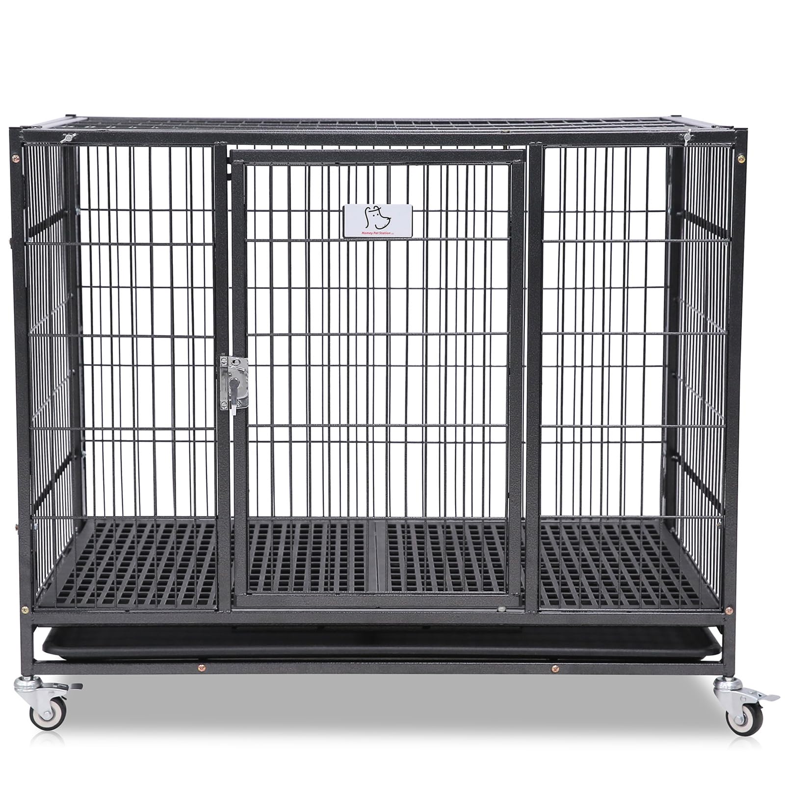 Homey Pet 37 Inch Stackable Open Top Heavy Duty Dog Crate Cage For Medium Dog With Wheels And Removable Tray