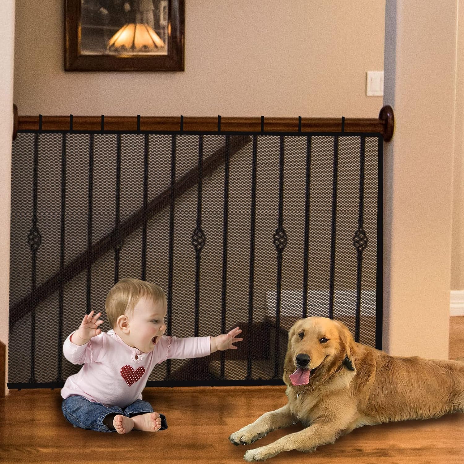 JIFTOK Baby Gate for Stairs, Banister Guard for Kids, Pets, Toys, 26.2ft L x 2.66 ft H, Mesh Netting Safety Net for Balcony Rail