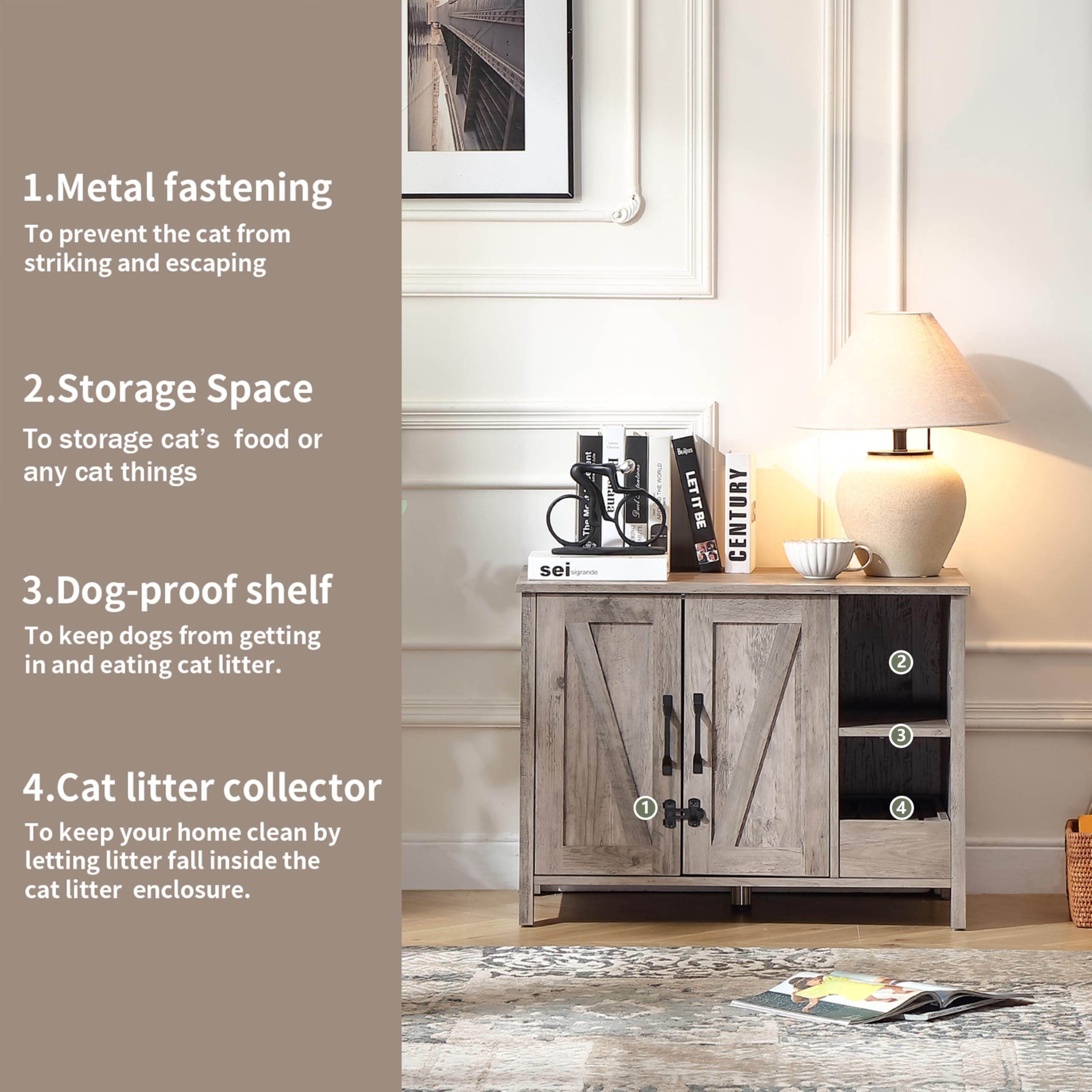 FOREST GRAVITY 31.9   Small Cat Litter Enclosure,Adjustable Shelf for Dog Proof and Storage,Locks Added for cat,Cat Litter Col