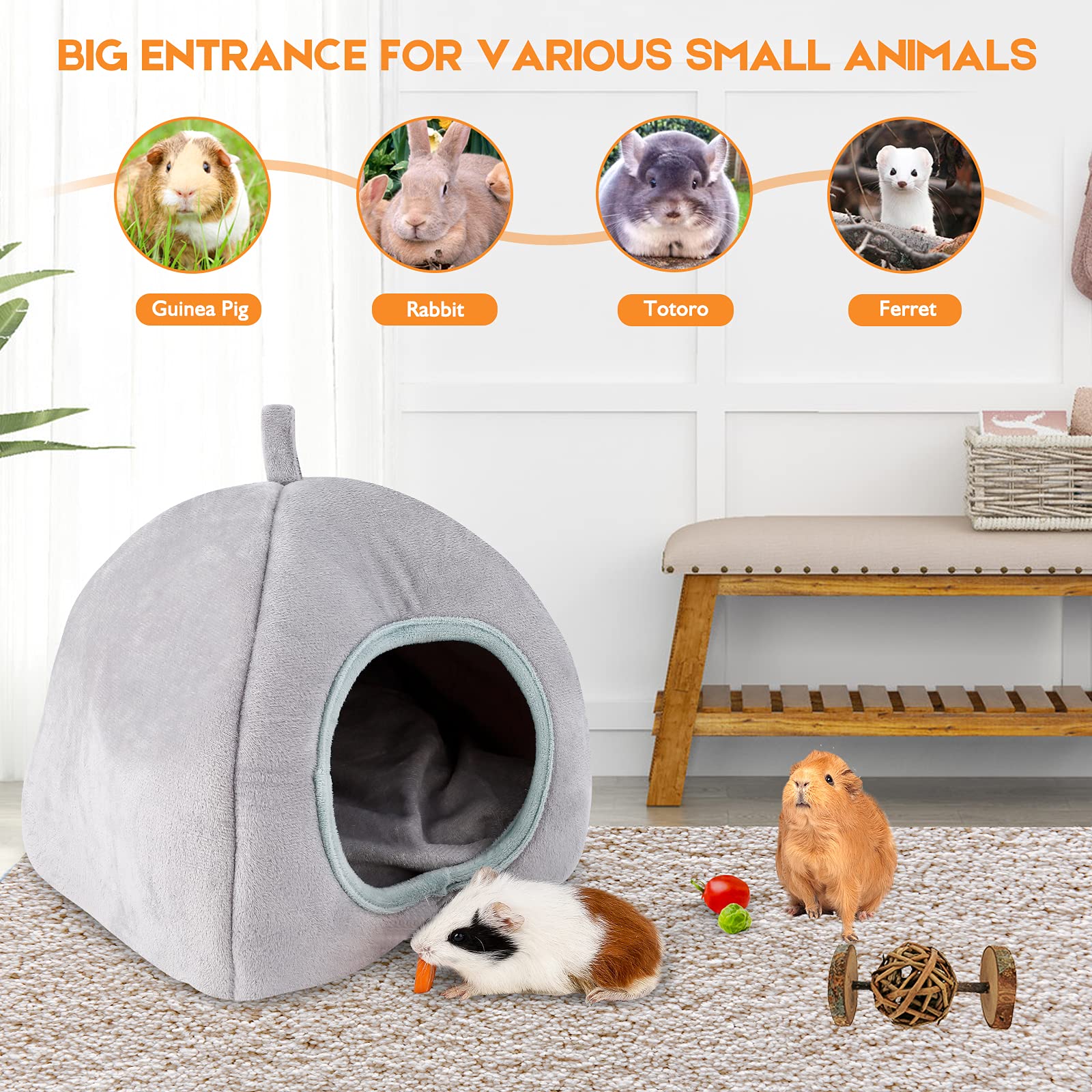 Oneju Guinea Pig Bed, Guinea Pig Hideout, Rabbit Bed, Bunny Hideout, Guinea Pig Cage Accessories For Guinea Pig, Bunny, Hamster,