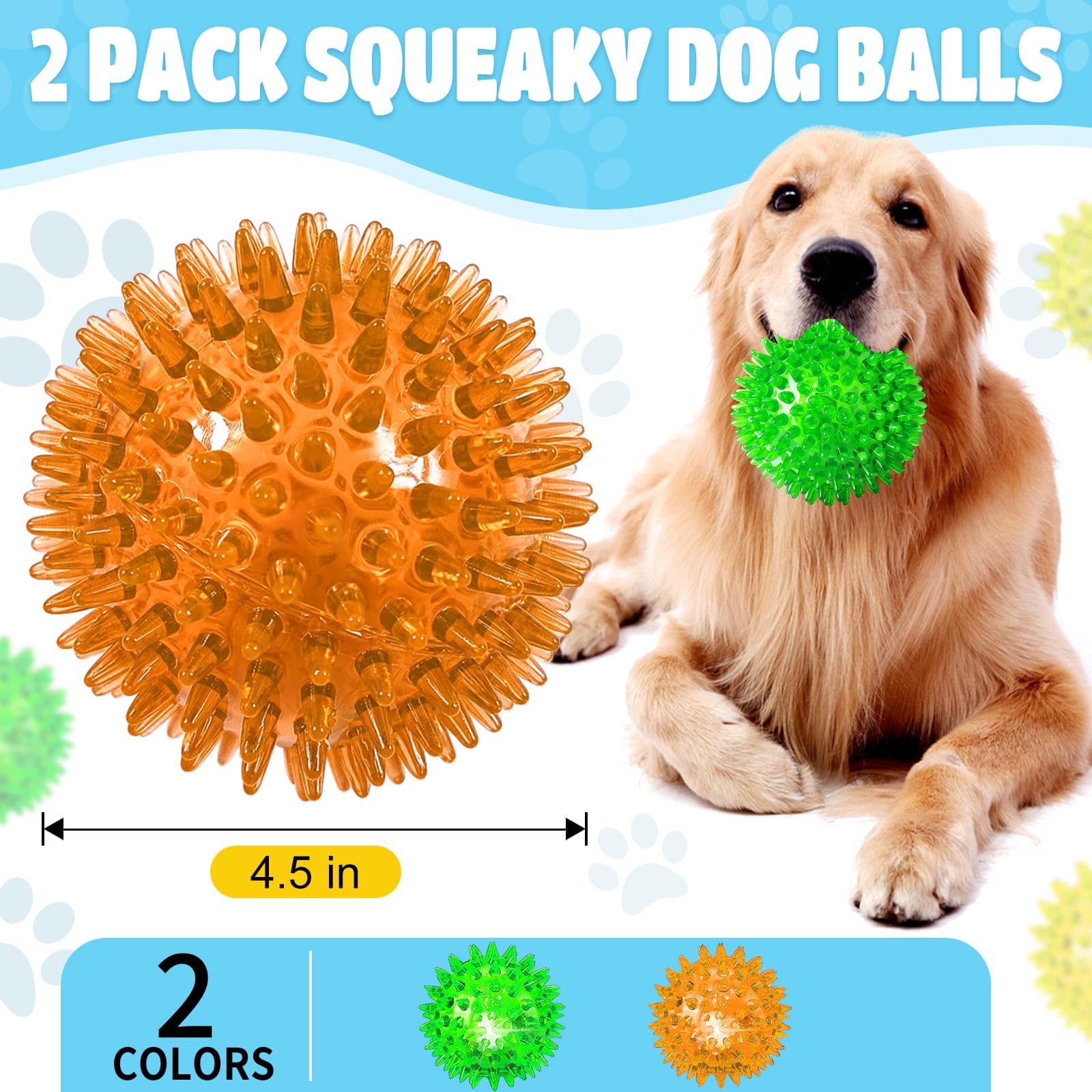 Jlvauvt 4.5    Light Up Squeaky Dog Balls: Led Spikey Dog Balls For Aggressive Chewers Chew Toys For Teething