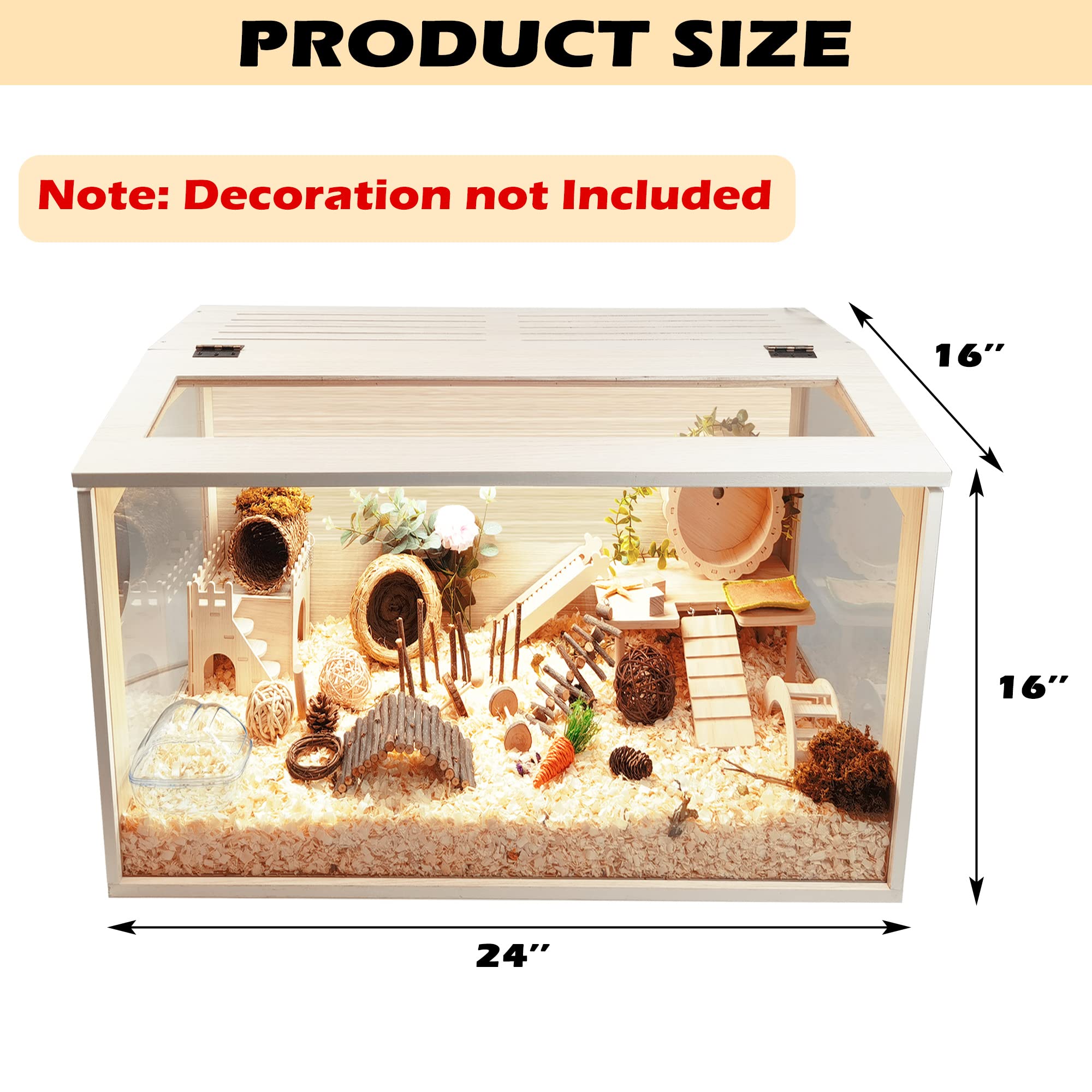 Prolee Hamster Cage Chewproof Wooden 24 Inch Guinea Pig Cages Mice and Rat Habitat Openable Top with Acrylic Sheets Solid Built