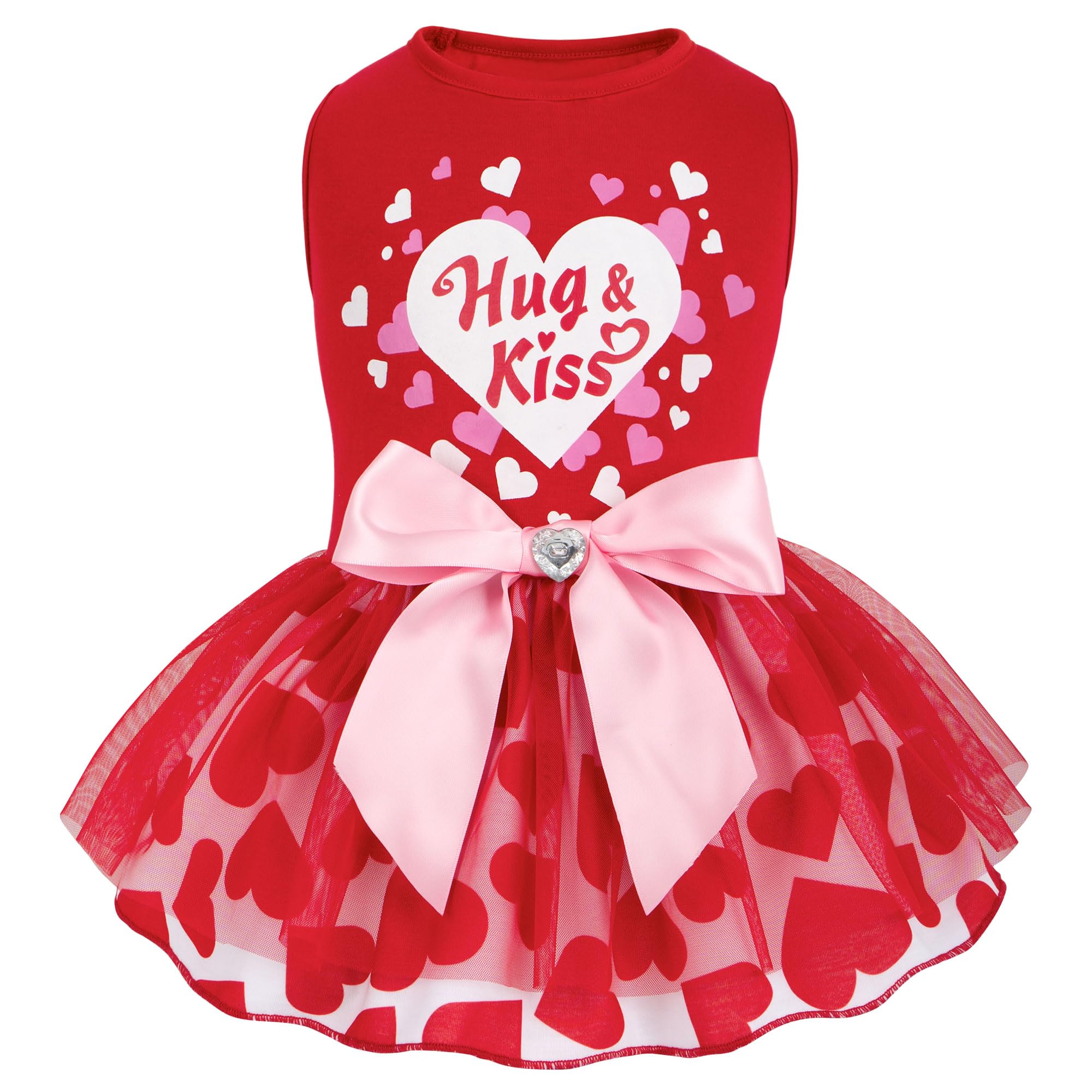 Cyeollo Valentine'S Day Dog Dress Holiday Dog Clothes Heart Print Tulle Doggie Dresses For Small Dogs Girls Party Outfit Puppy C