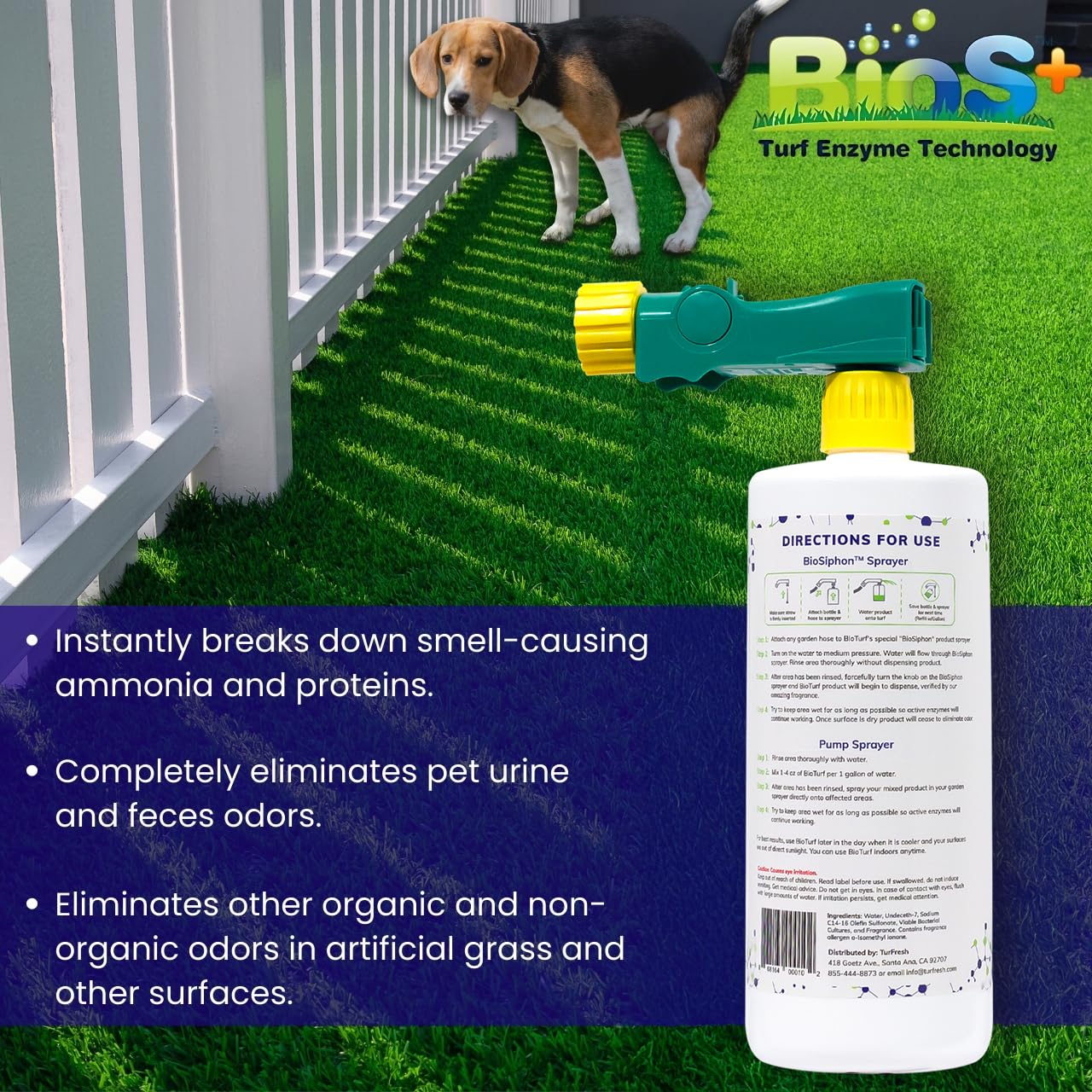 Bioturf Bios+ Artificial Turf Pet Odor Eliminator Concentrate 2 Pack; Organic, Non-Toxic, Eco-Friendly Enzyme Cleaner; Outdoor U