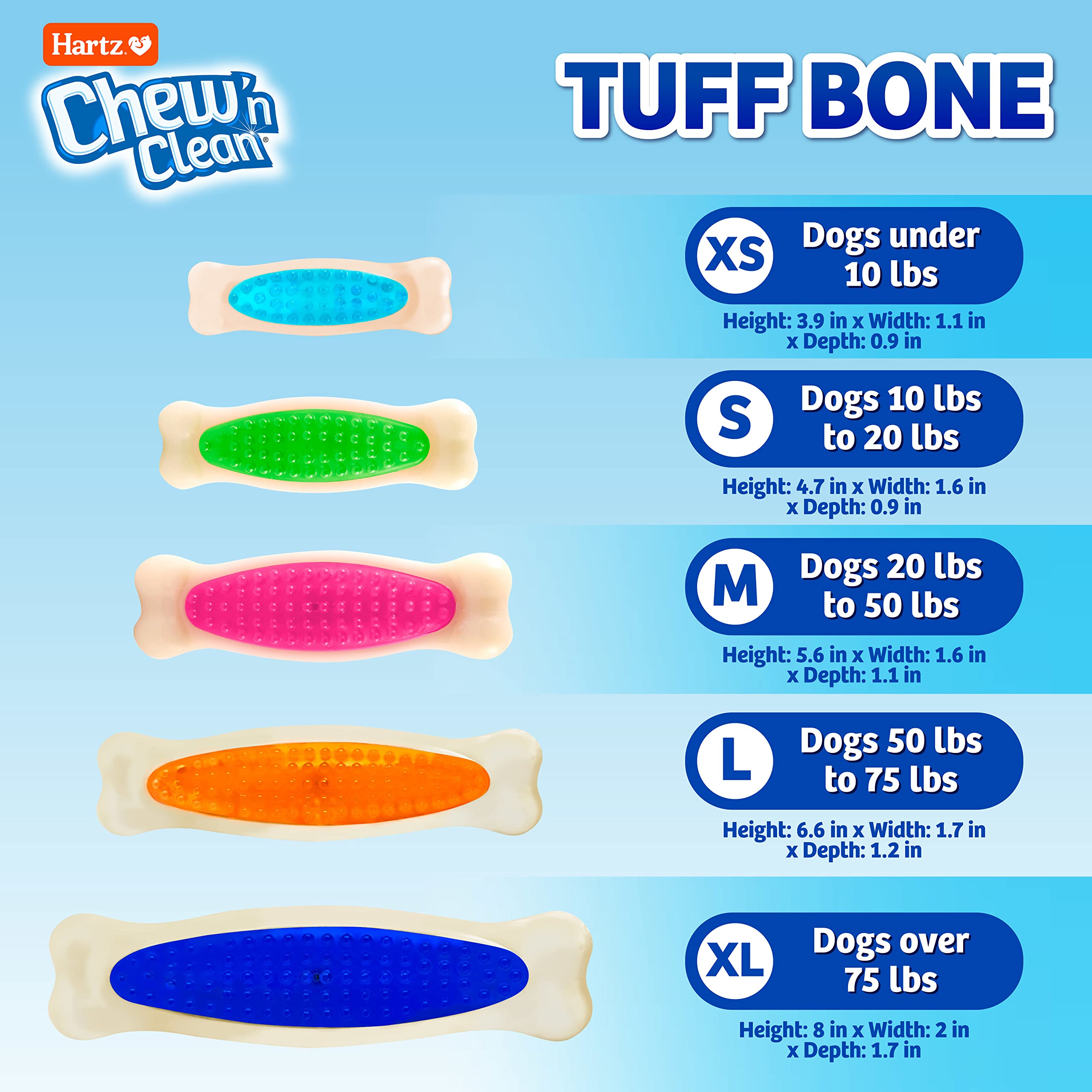 Hartz Chew 'N Clean Tuff Bone Bacon Scented Dental Dog Chew Toy - Medium
