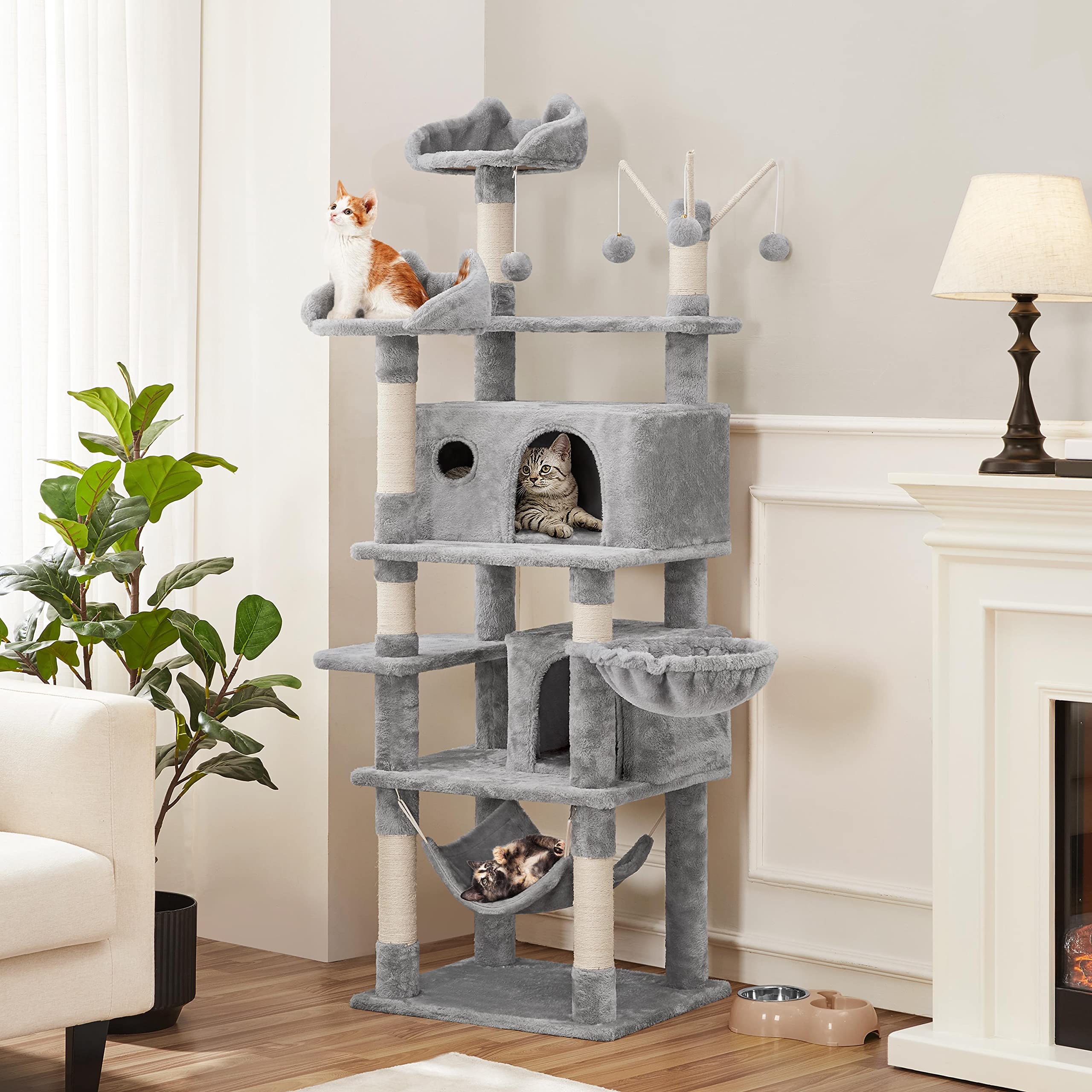 Yaheetech Cat Tree, 67In Large Cat Tower For Indoor Cats, Multi-Level Scratching Post With 3 Cat Teaser Sticks & Condo, Cat Acti