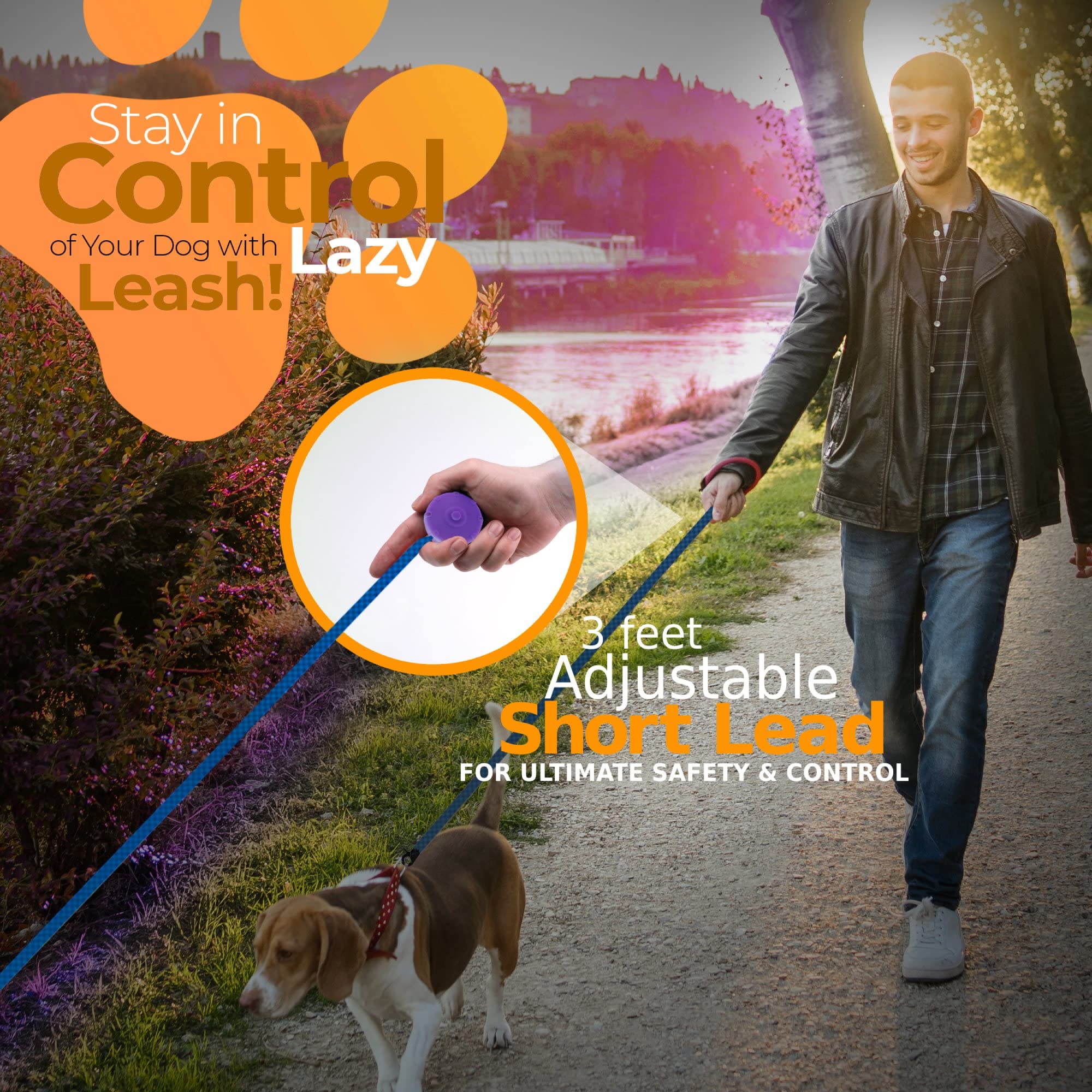 Tiger Paw 40'' Wearable Mini Adjustable Dog Leash - Powerful, Lightweight, Retractable Keychain Clip. Durable & Comfort Grip For