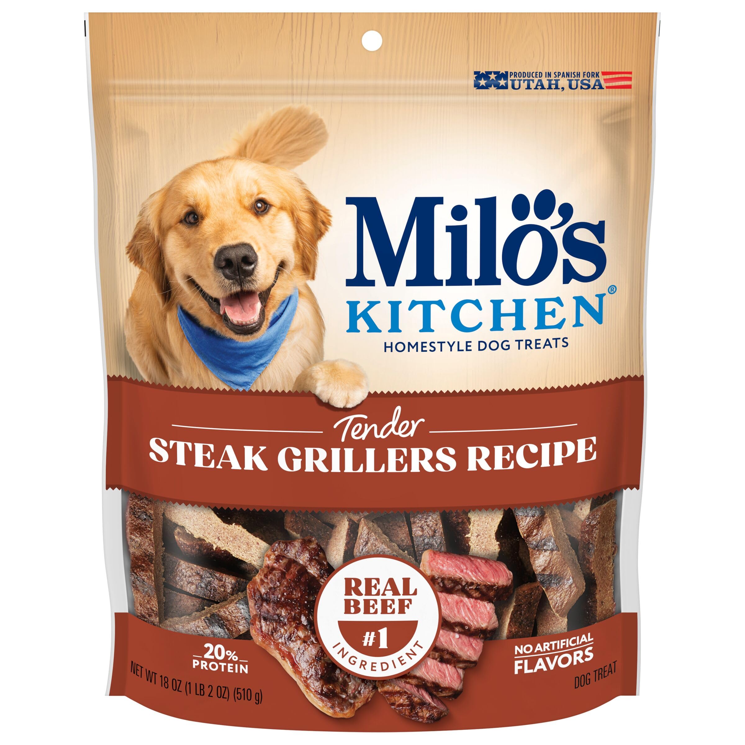 Milos Kitchen Homestyle Dog Treats, Steak Grillers, 18 Ounce, High Protein, No Artificial Flavors