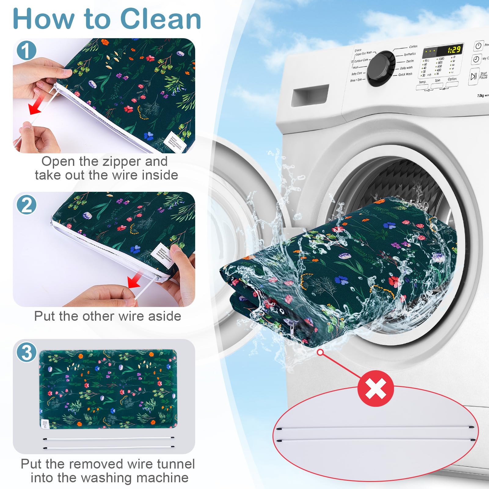 Bienbee Guinea Pig Tunnel & Hideout - Washable Rabbit Tunnel & Bunny House for Small Animals - Green Flowers Design