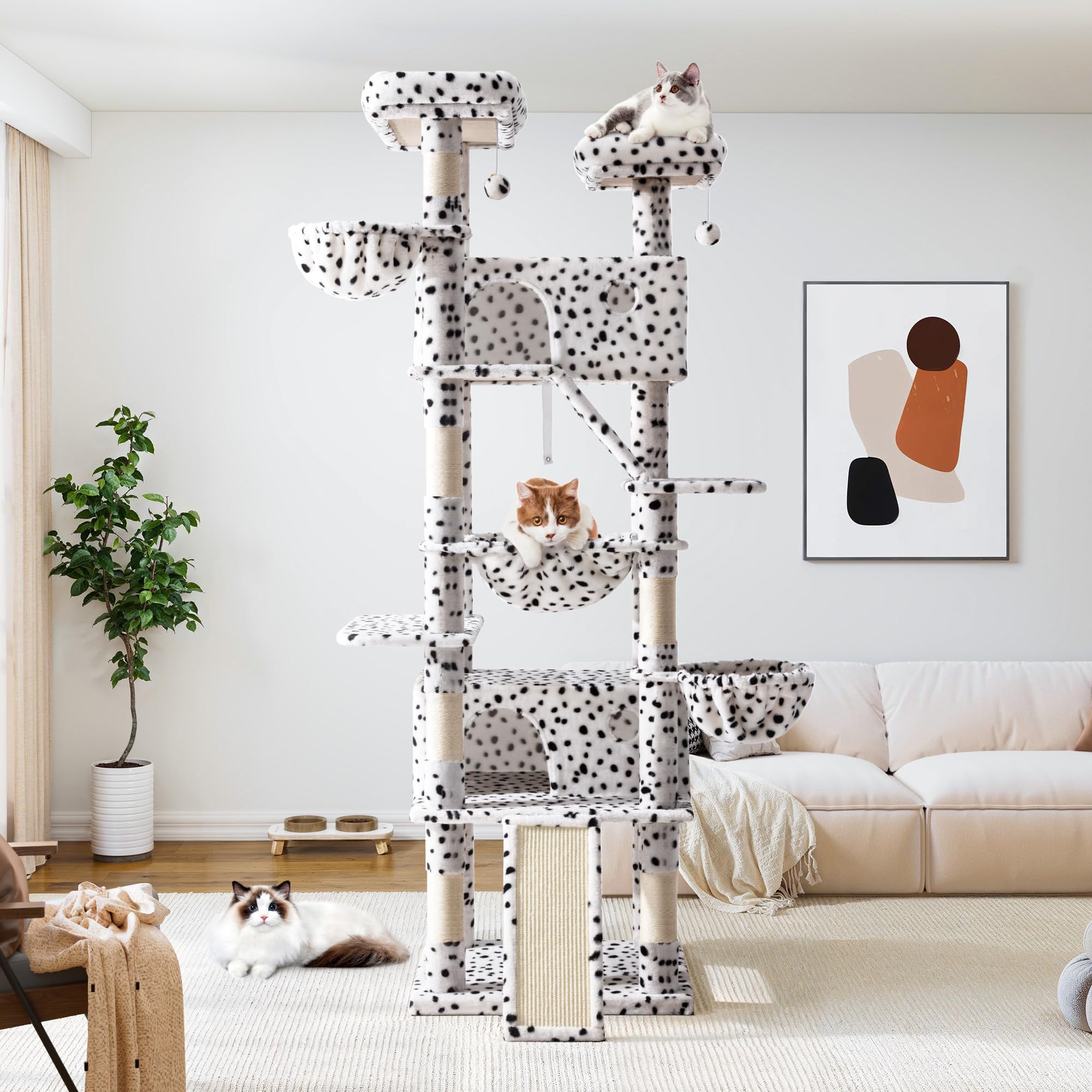 Allewie 81 Inches Tall Cat Tree/Multi-Level Large Climbing Tree House And Towers For Big Feline/Condo And Hammock/Scratching Pos