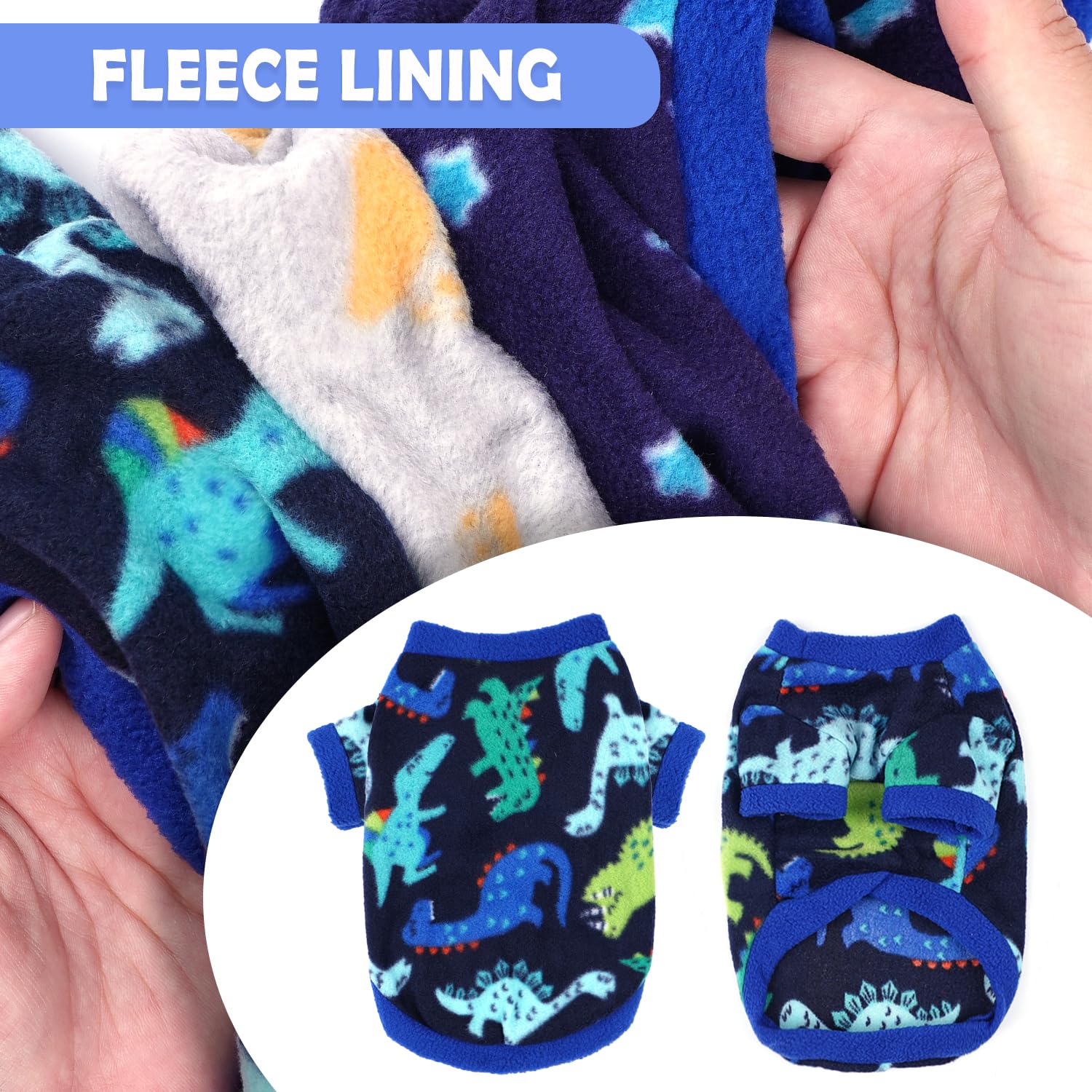 3-Piece Small Dog Sweaters - Fleece Winter Warm XS Boy Dog Clothes - Cute Dinosaur Patterns - Chihuahua, Yorkie - Christmas