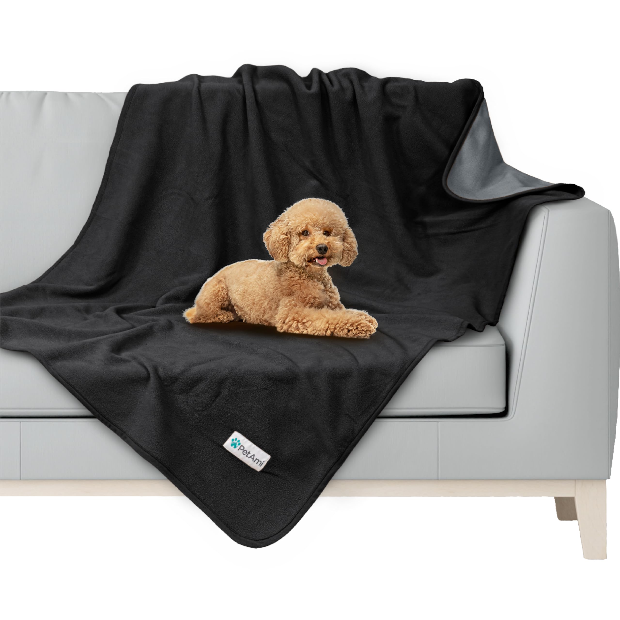 Petami Waterproof Dog Blanket For Medium Large Pets Dogs Cats, Pet Couch Cover Protector For Furniture, Reversible Washable Soft Fleece Cat Blanket For Bed Couch Sofa, 40X60 (Black/Gray)