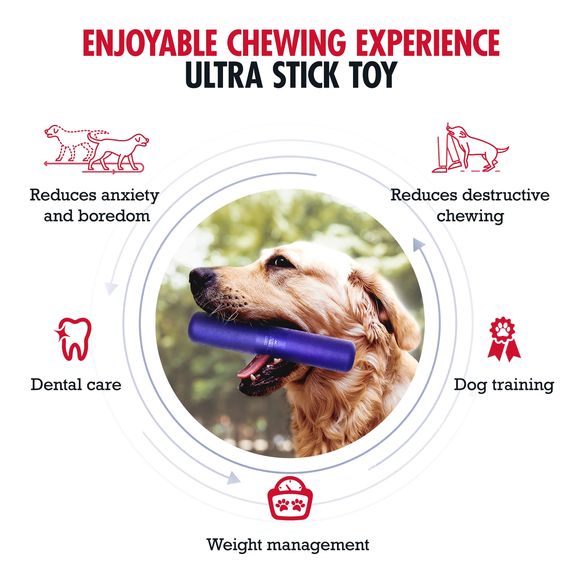 SuperChewy Tough Chew Stick Fetch Toy | Lifetime Replacement | Strong Natural Rubber | Smear Treats Inside To Excite Dogs | Ultr