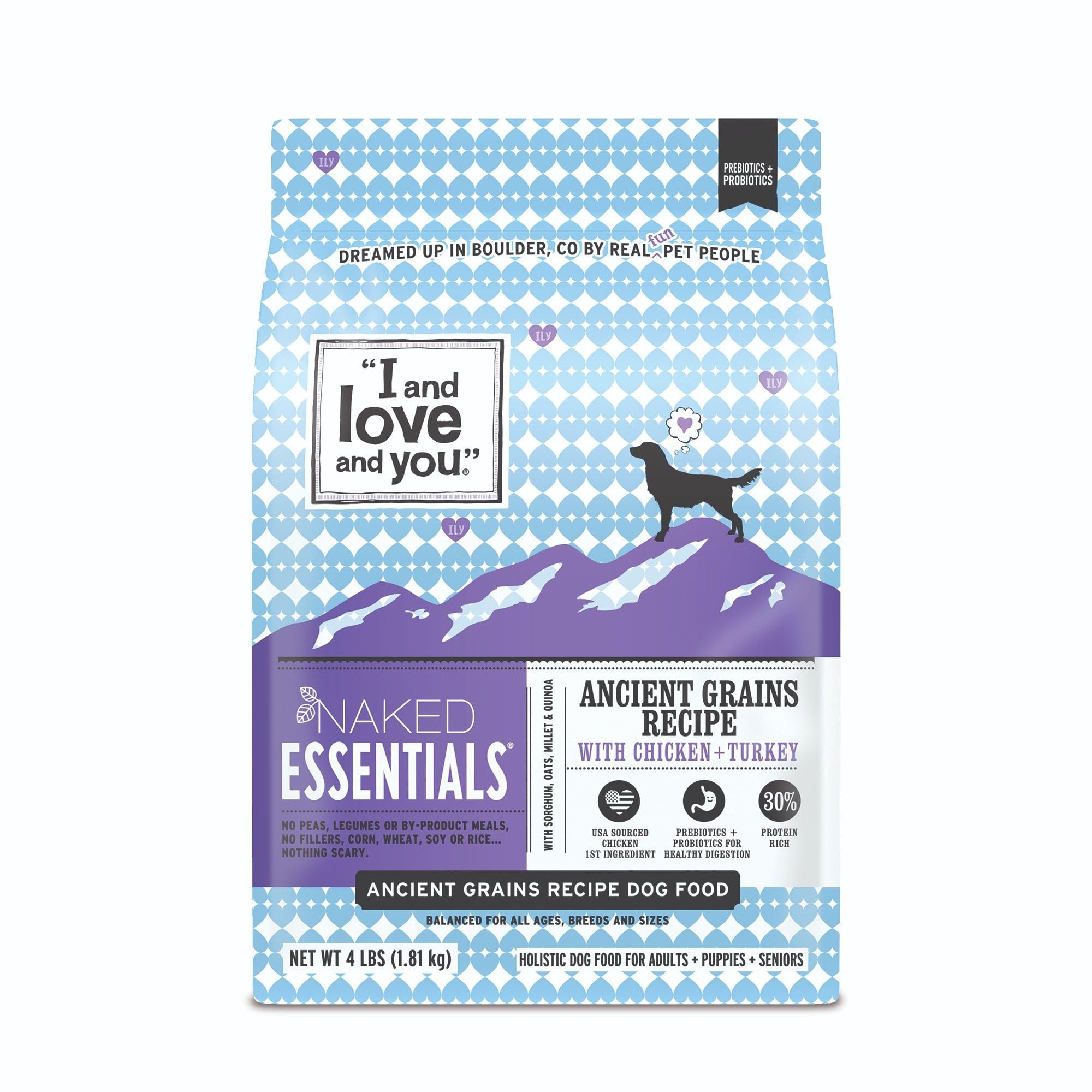 I and love and you Naked Essentials Ancient Grains Dry Dog Food - Chicken + Turkey - High Protein, Real Meat, No Fillers, 4lb Ba