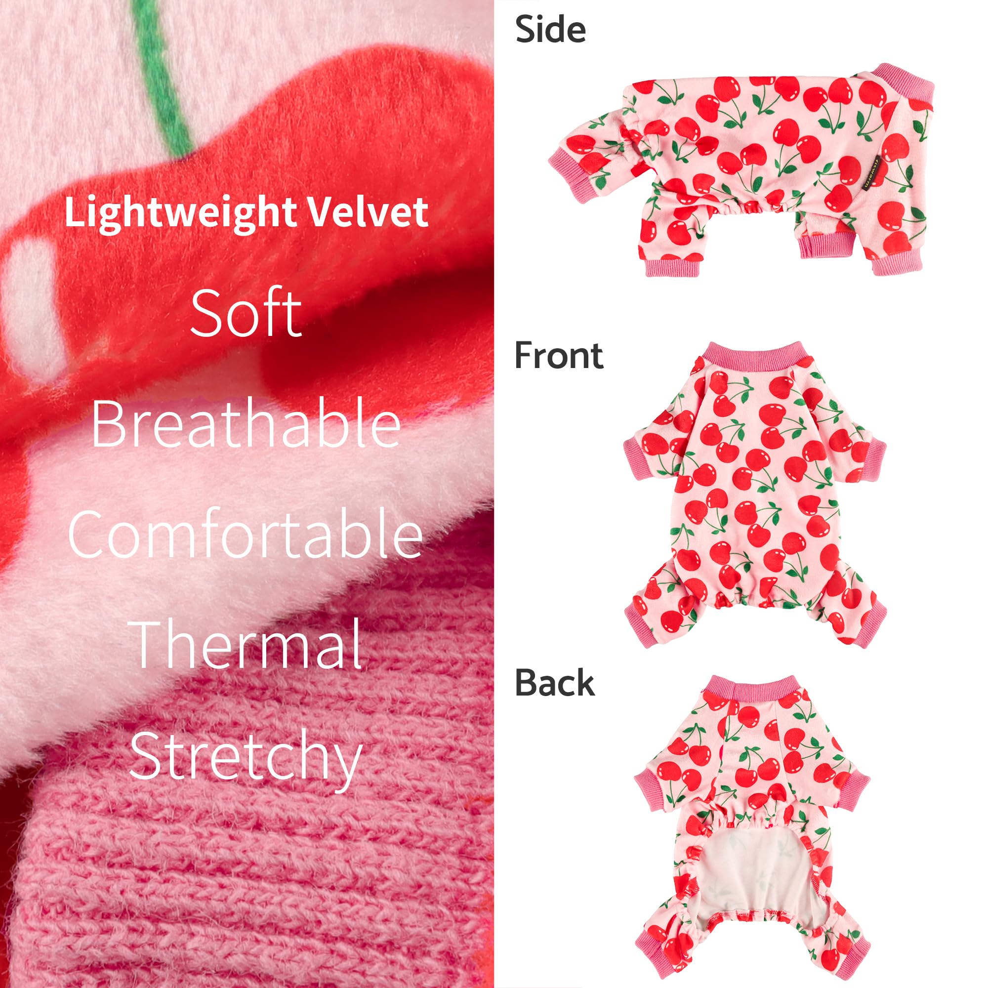 Fitwarm Cute Cherry Dog Pajamas, Warm Dog Onesie With Feet, Dog Clothes For Small Dogs Girl, Fleece Pet Outfit, Pink, Red, Xl