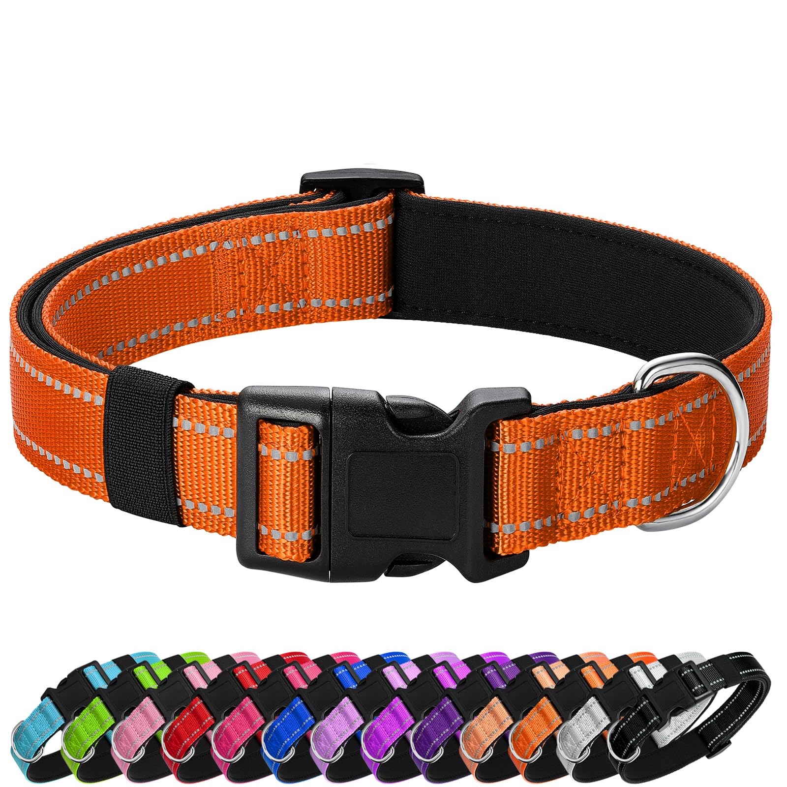 Penseepet Reflective Dog Collar Padded With Soft Neoprene Breathable Quick Release Basic Dog Collars For Puppy Small Dogs Orange