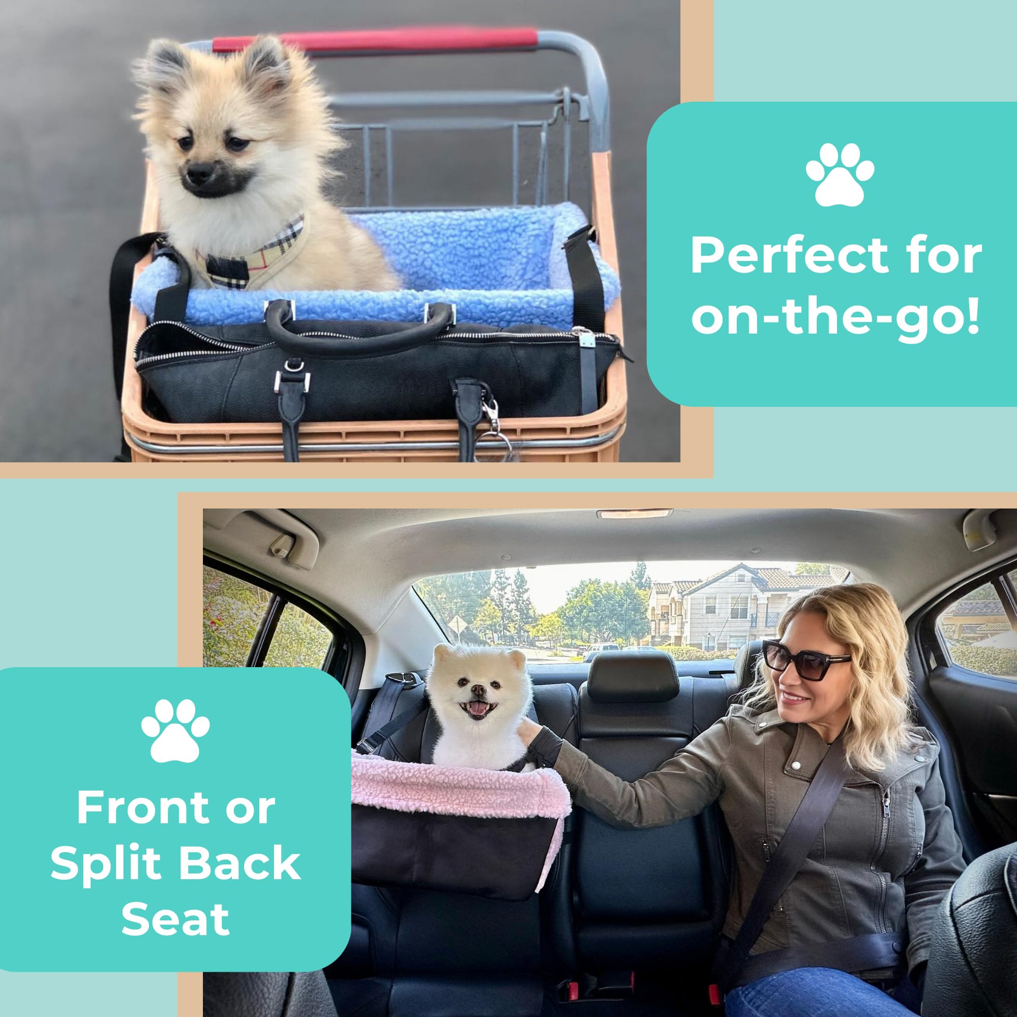Dog Car Seat For Small Dogs - Grey Dog Booster Seat- Washable, Adjustable And Collapsible Pet Travel Carrier Bed- Includes Safet