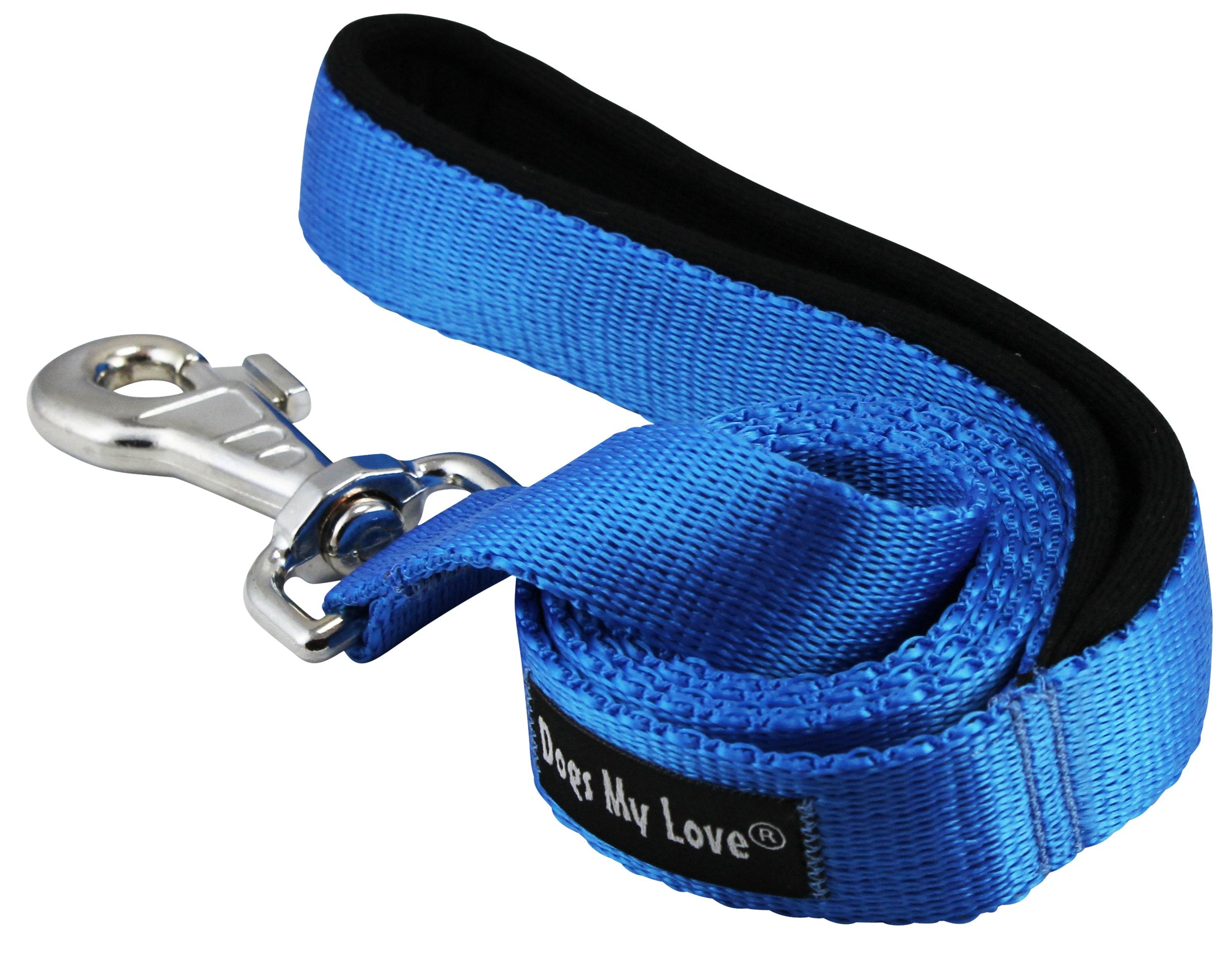 Dogs My Love 4Ft Long Neoprene Padded Handle Nylon Leash 4 Sizes Blue (Xlarge - 1' Wide)
