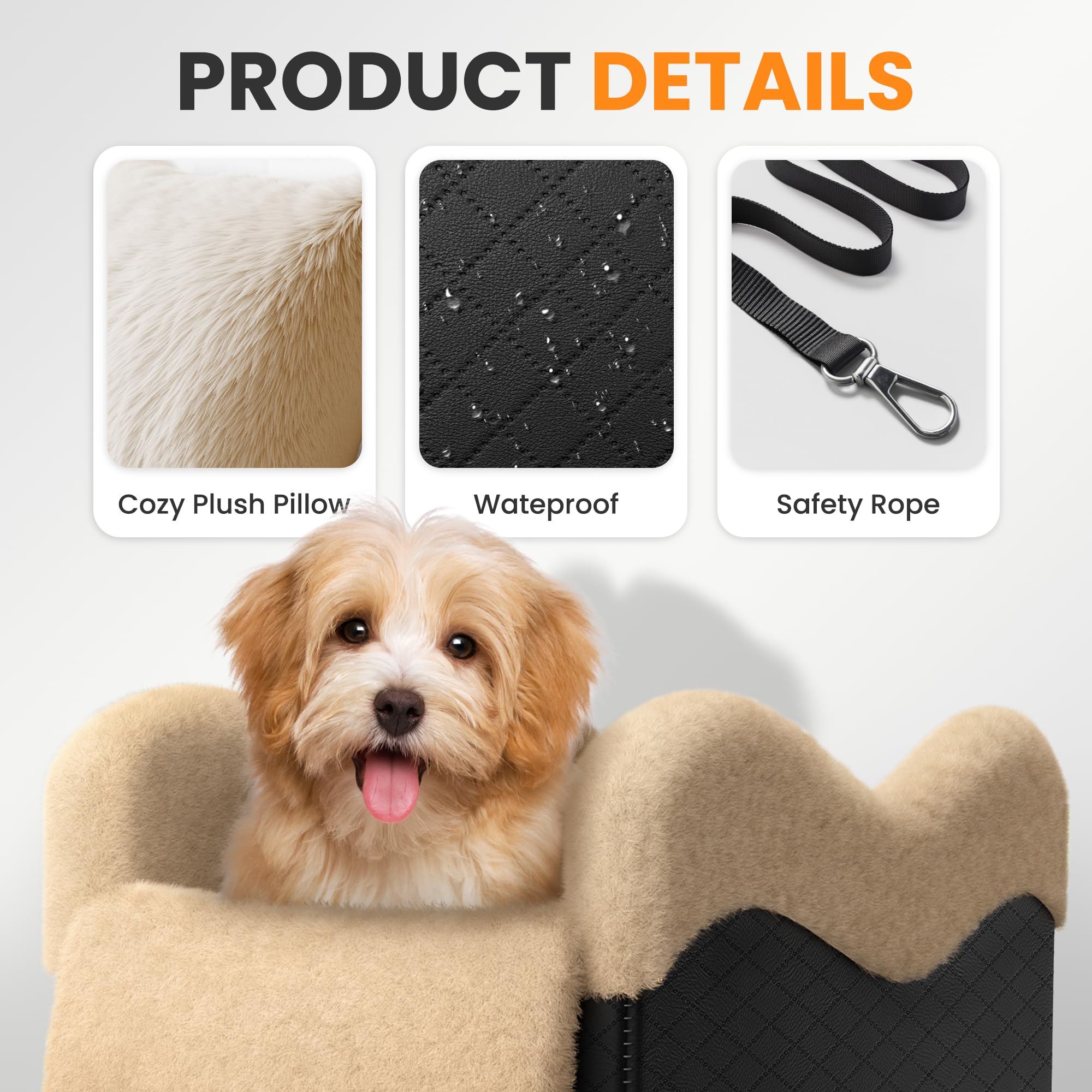 Mavora Max Portable Small Dog Seat for Car,Luxury Center Console Dog Car Seat Booster with Safety Tethers,Auti-Collapse Pet Trav