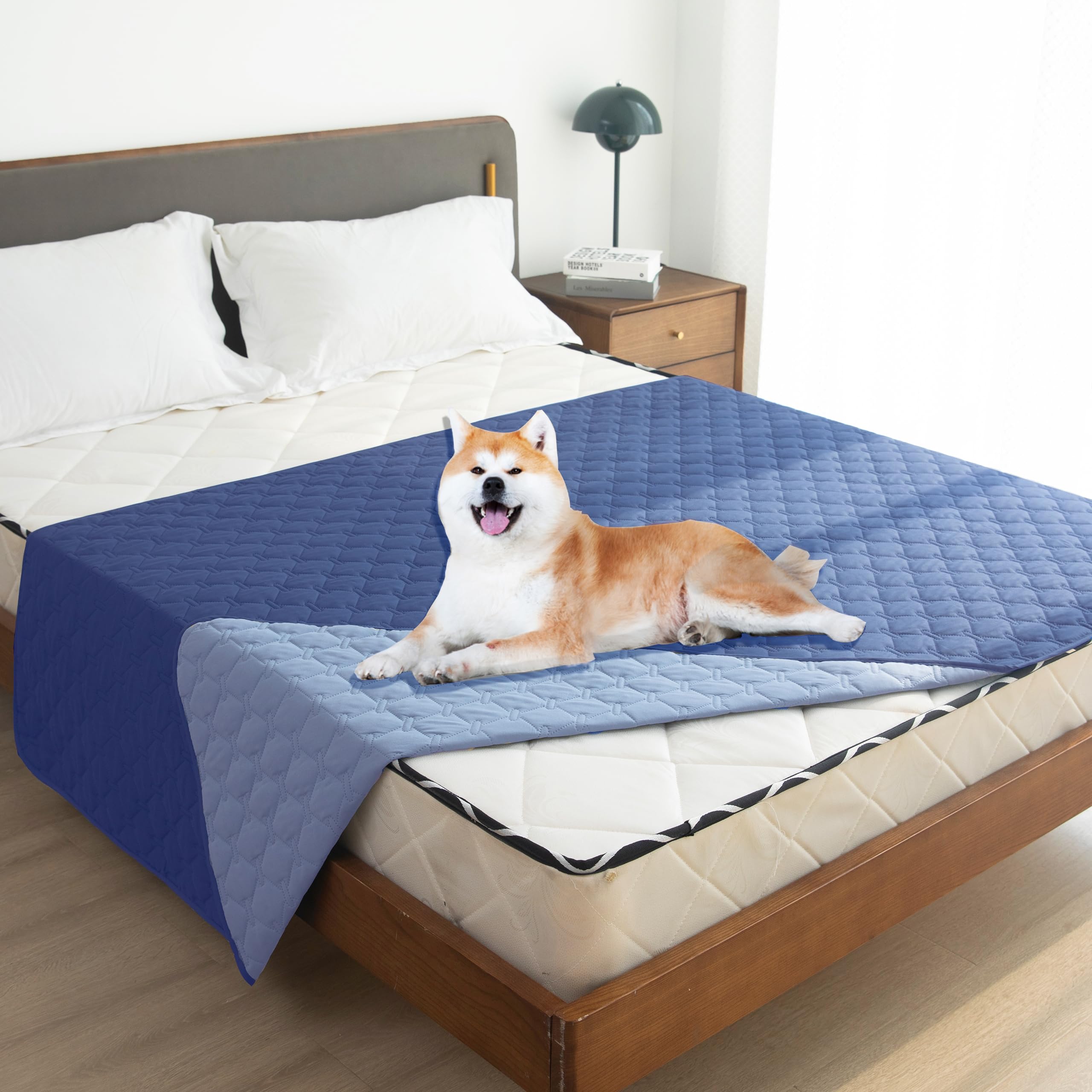 Gogobunny 100% Double Sided Waterproof Dog Blanket Soft Pet Bed Cover Reversible Protect Furniture Couch Sofa Car For Puppy Large Dog Cat (Dark Navy/Light Navy, 68X82 Inch (Pack Of 1))