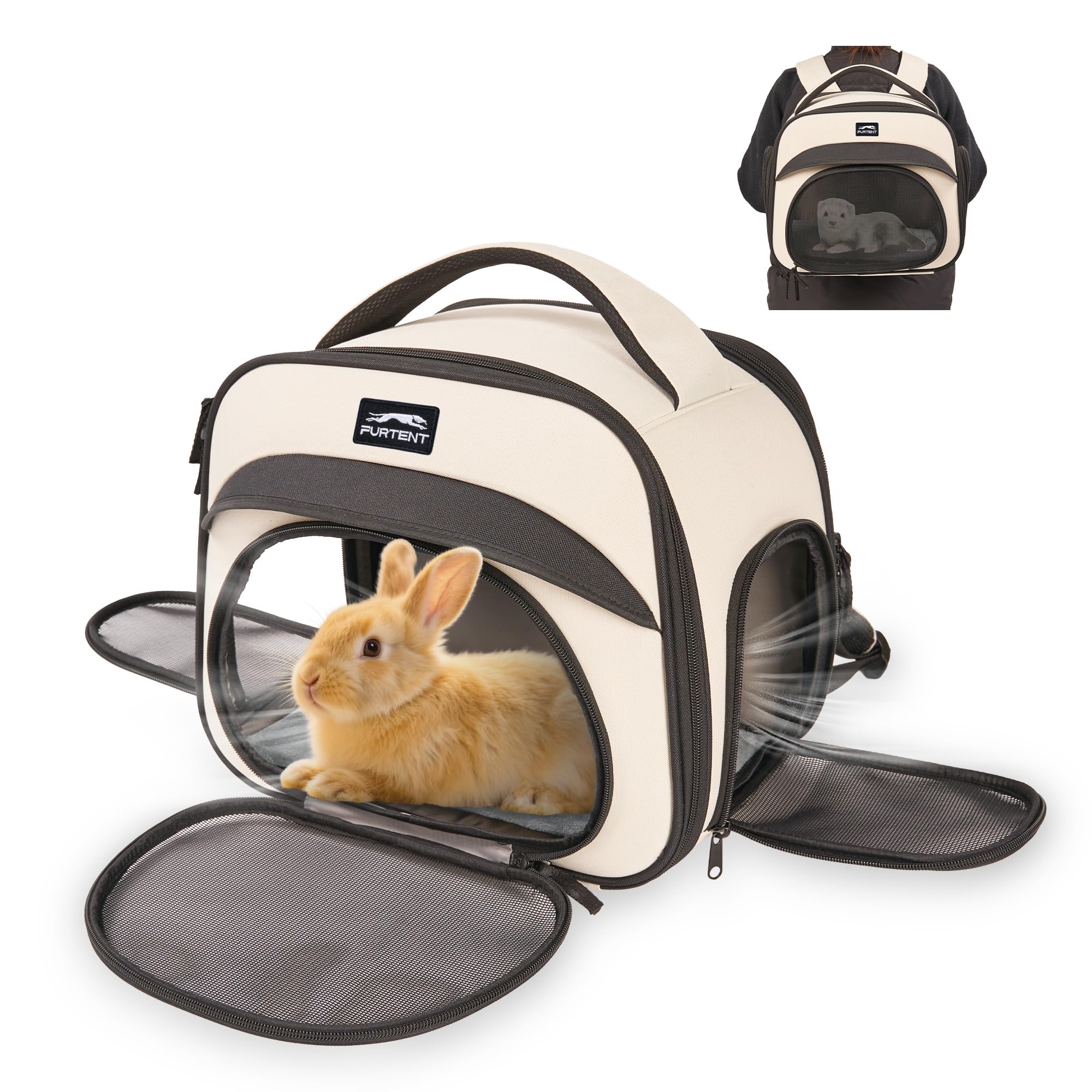 Bunny Backpack, Breathable Collapsible Small Pet Carrier with Safety Leash - for Puppies, Kittens, and Ferret Weighing up to 8 l