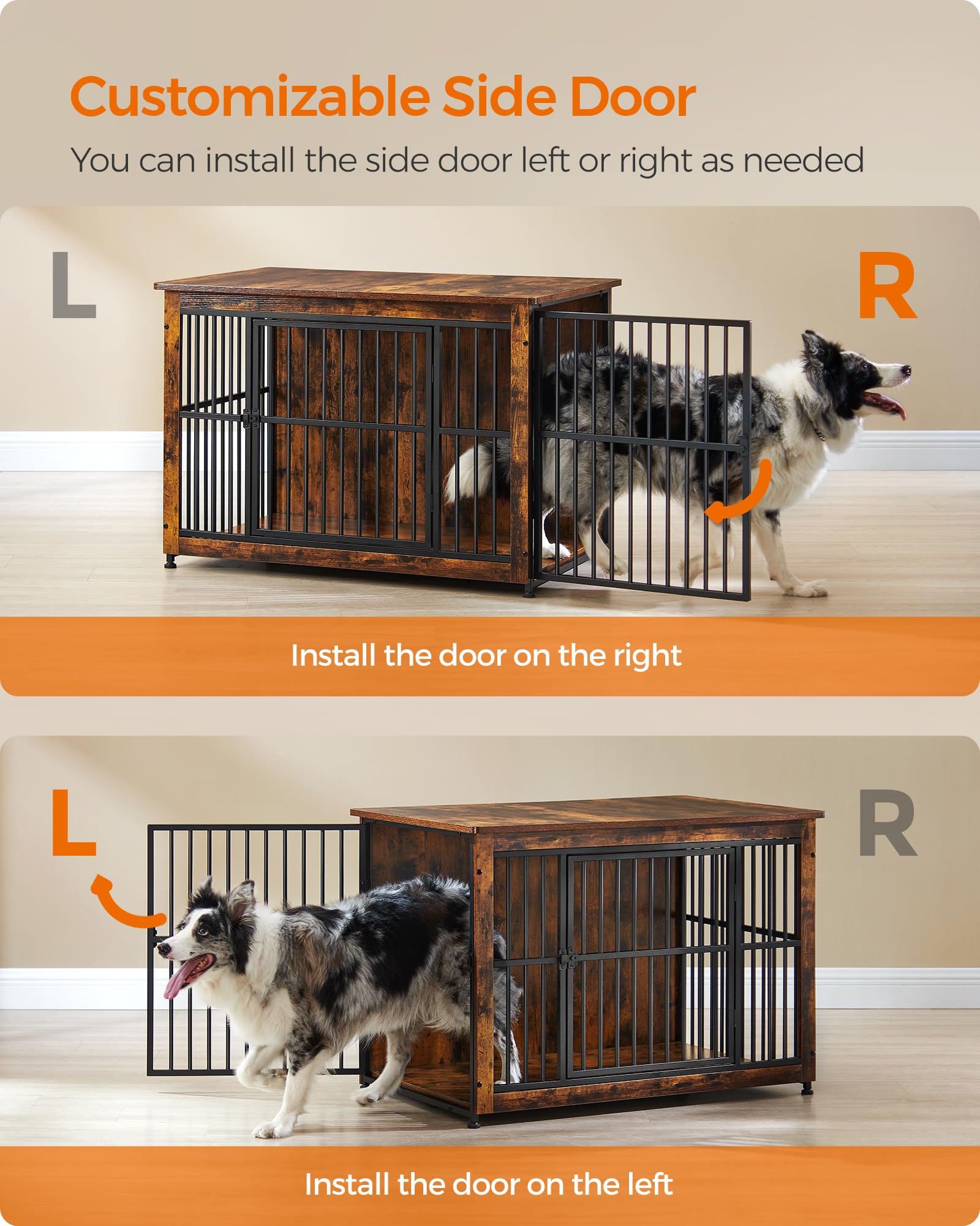 Feandrea Dog Crate Furniture, 38.6 Side End Table, Modern Kennel for Dogs Indoor up to 70 lb, Heavy-Duty Dog Cage with Enclosed