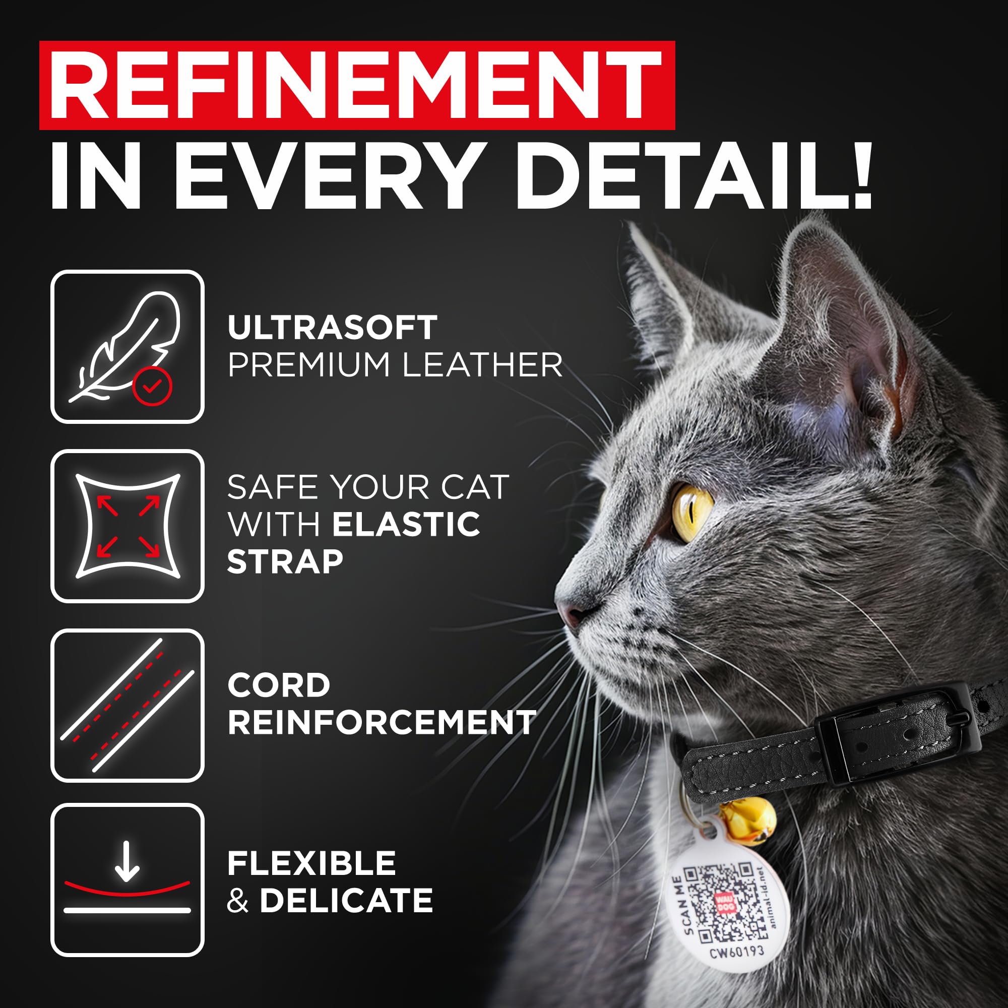 Leather Cat Collar With Bell & Elastic Strap - Pet Collar Leather - Leather Kitten Collar - Cats Small And Big Cat Collar For Bo