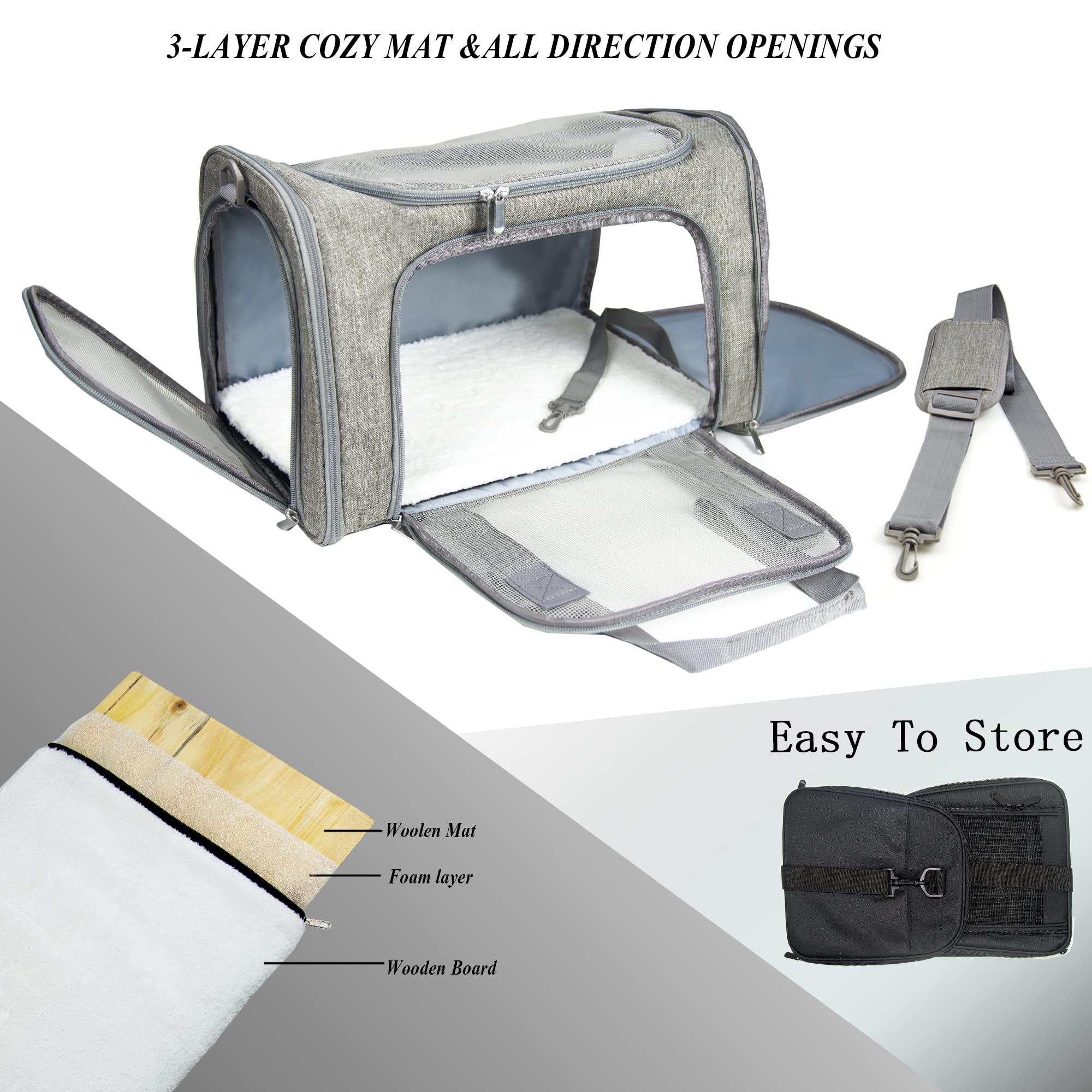 Nextfri Soft Sided Carrier For Small Medium Cats Dogs,Tsa Airline Approved Collapsible Travel Pet Carrier Medium Grey