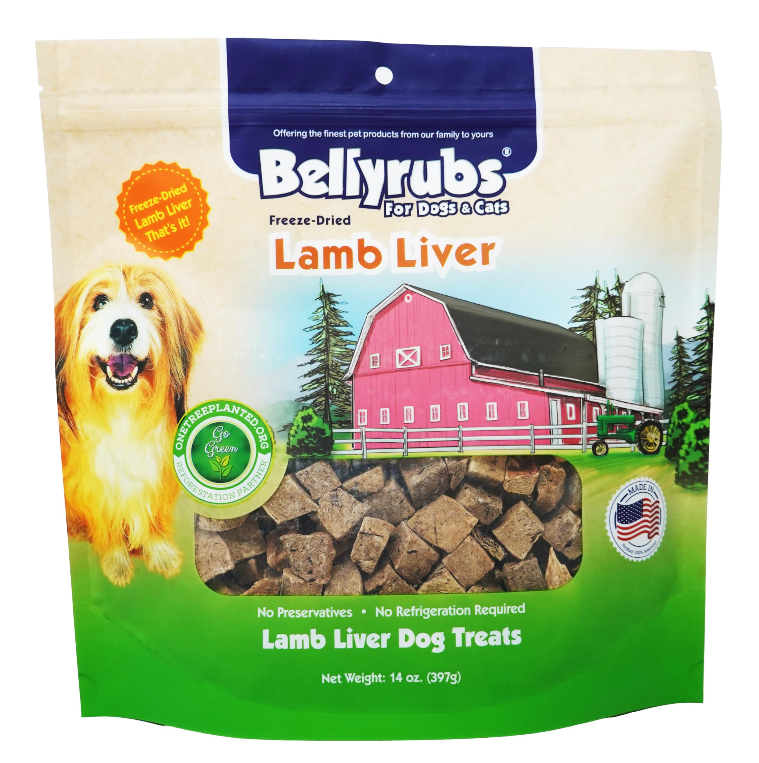 Bellyrubs Freeze-Dried Lamb Liver Treats for Small to Large Dogs 14oz | 100% Real Lamb Liver Chews | All-Natural Gluten & Grain 