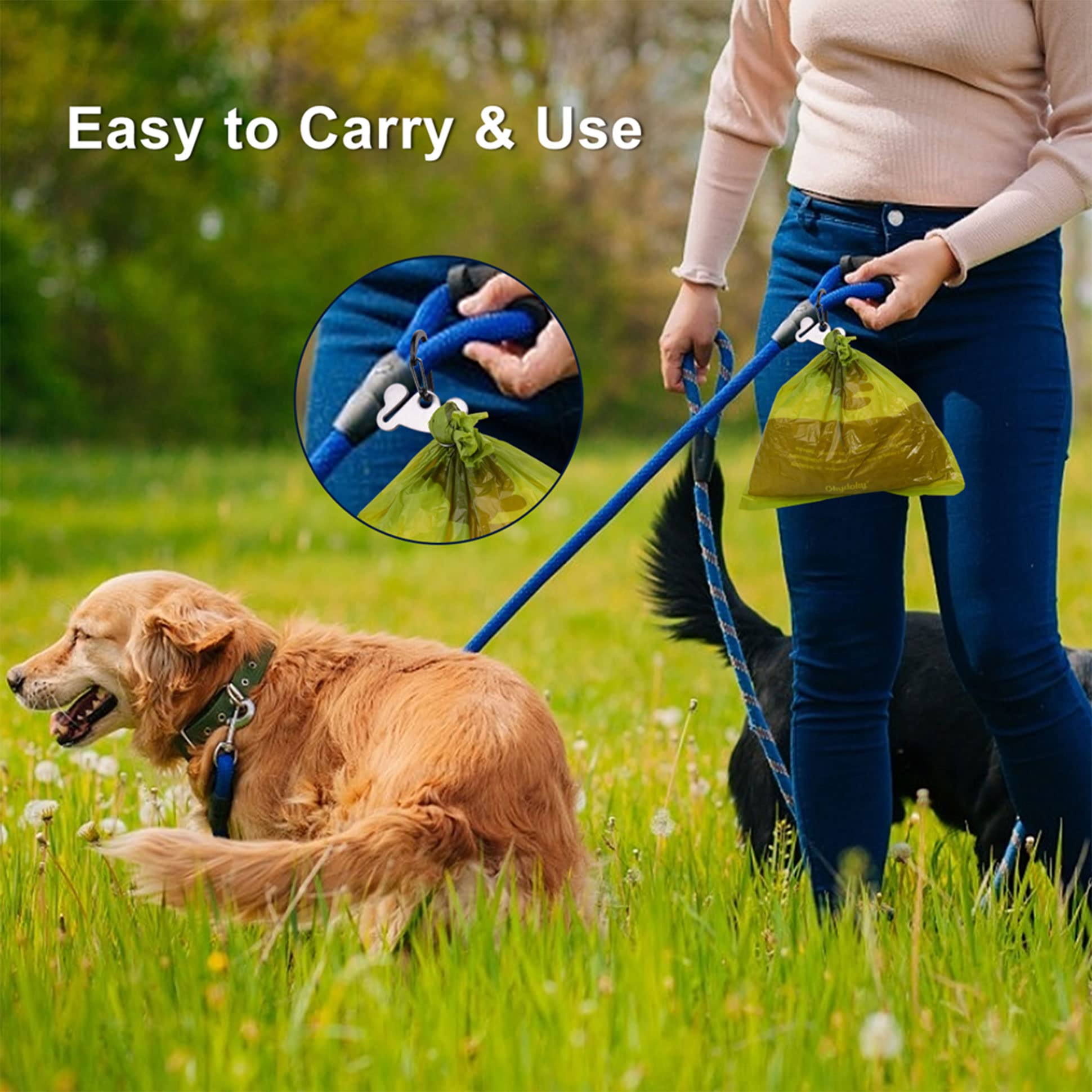 Dog Poop Bag Holder, Dog Waste Bag Dispenser for Leash - Pet Waste Bag Holder with 1 Hand Free Holder Metal Carrier - Durable, G