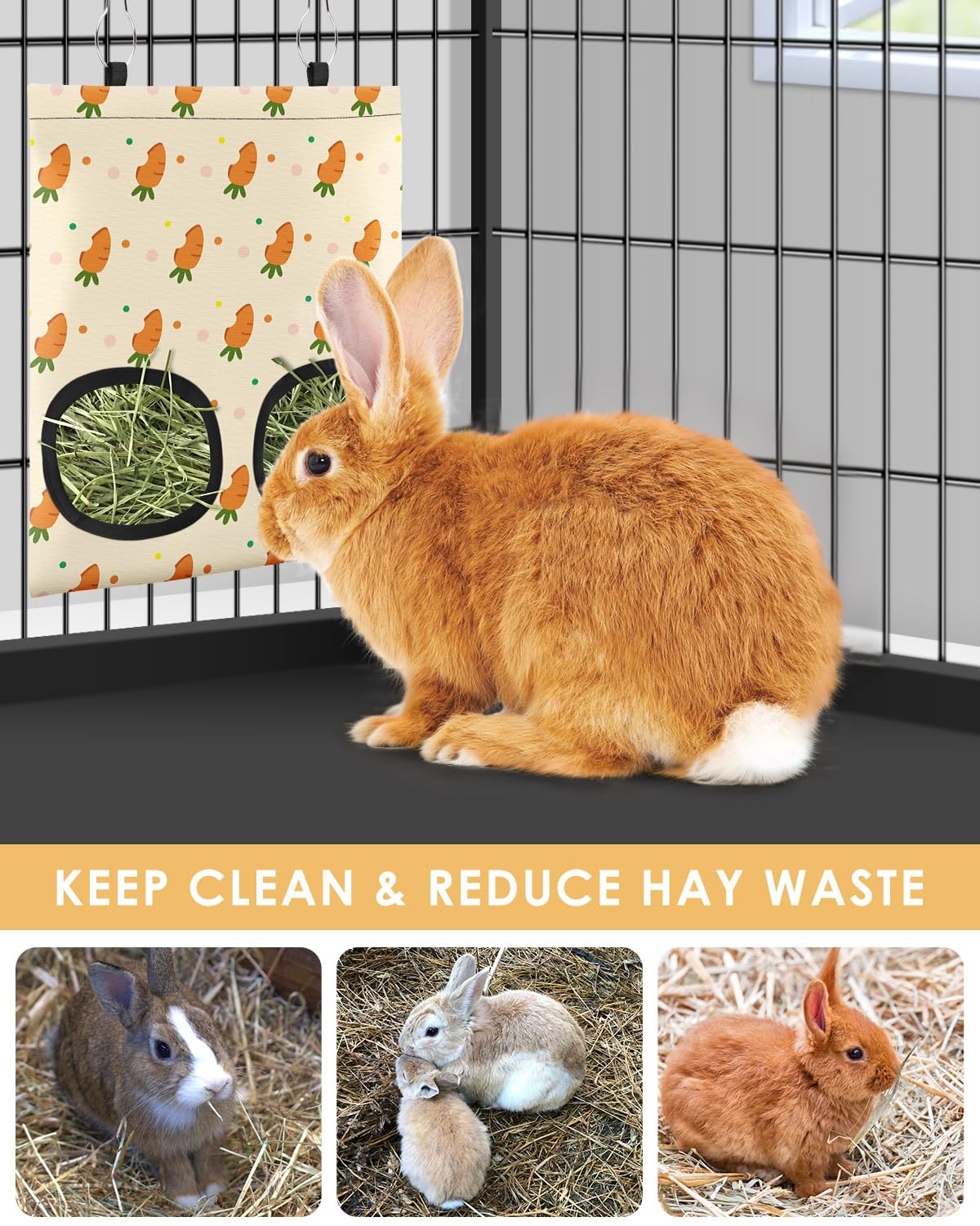 Bissap 2Pcs Rabbit Hay Feeder Bag, 2 Holes Hanging Hay Feeder Guinea Pig Hay Bag For Rabbits Bunny Chinchillas Hamsters Rats And