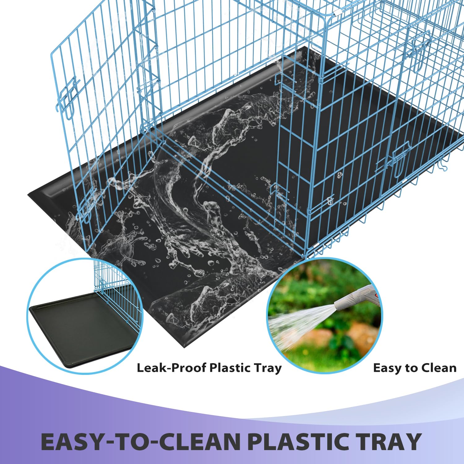 Home For Pets Dog Crate Cage Extra Folding Large Double Door Pet Crate,Includes Divider And Tray,(Blue,36)