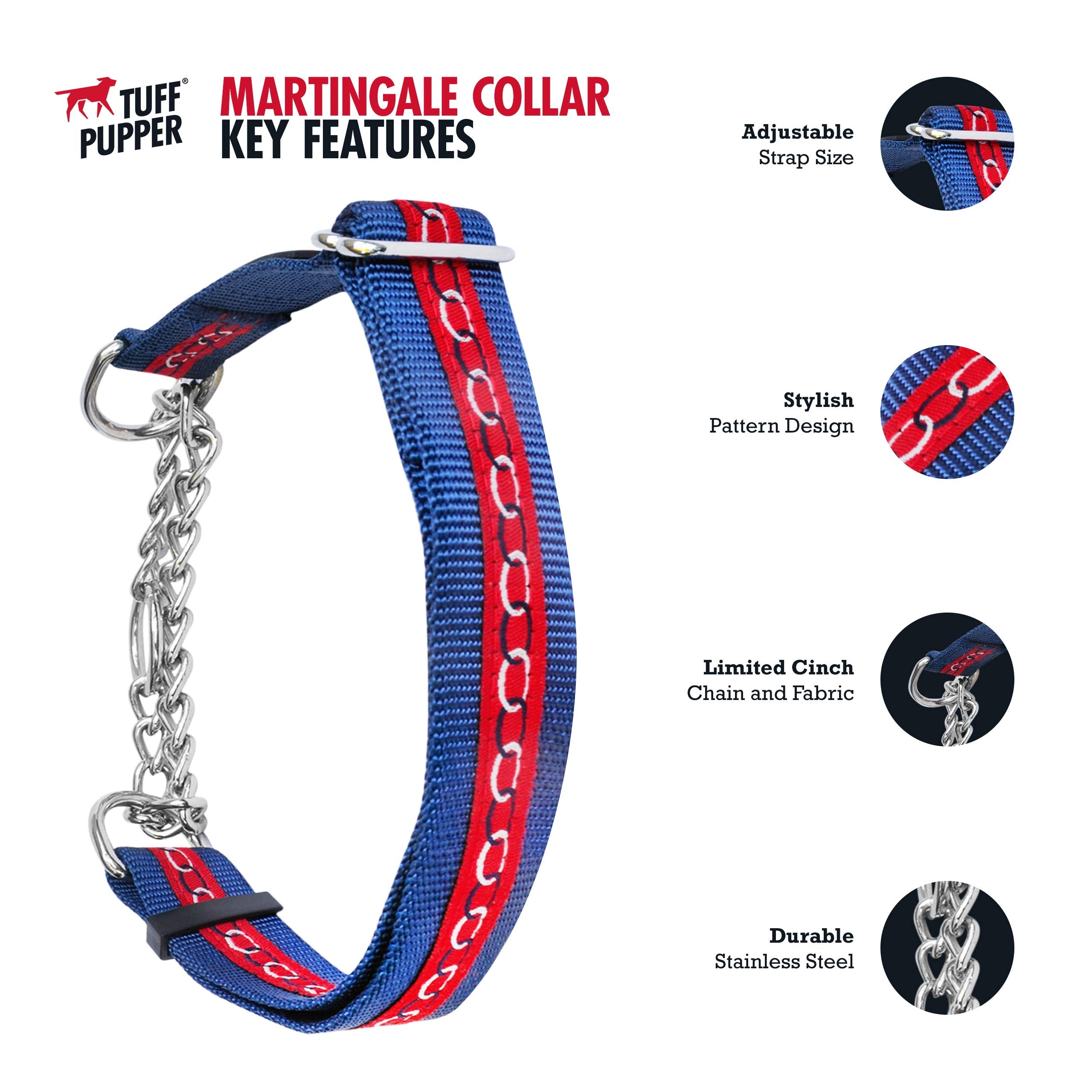 Tuff Pupper Martingale Collar For Dogs Is Perfect For Training | No Pull Dog Collar With Adjustable Gentle Nylon & Steel Chain | Convenient Sizing For All Breeds Large (18-26' Neck)