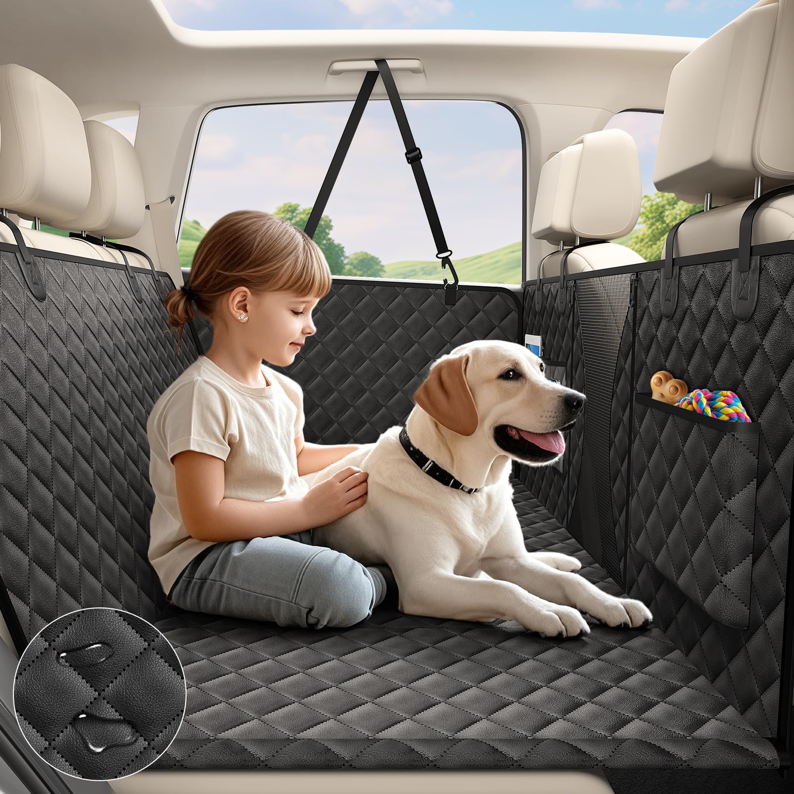 Asfrost Upgraded Pu Leather Dog Car Seat Cover For Back Seat, Waterproof Scratchproof Back Seat Extender Protector With Hard Bot