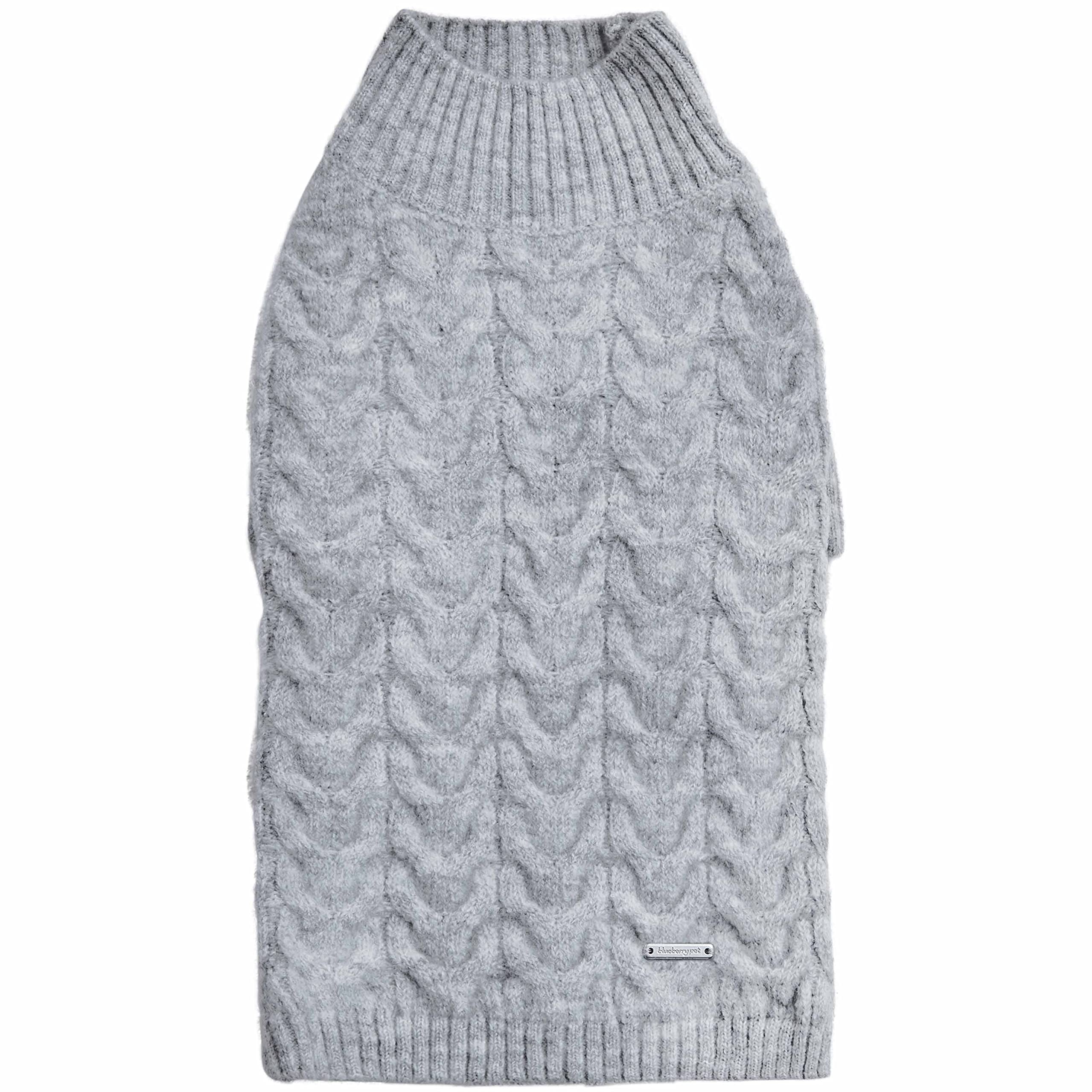 Blueberry Pet Classic Fuzzy Textured Knit Pullover Turtle-Neck Dog Sweater in Heather Grey, Back Length 16'', Pack of 1 Clothes 