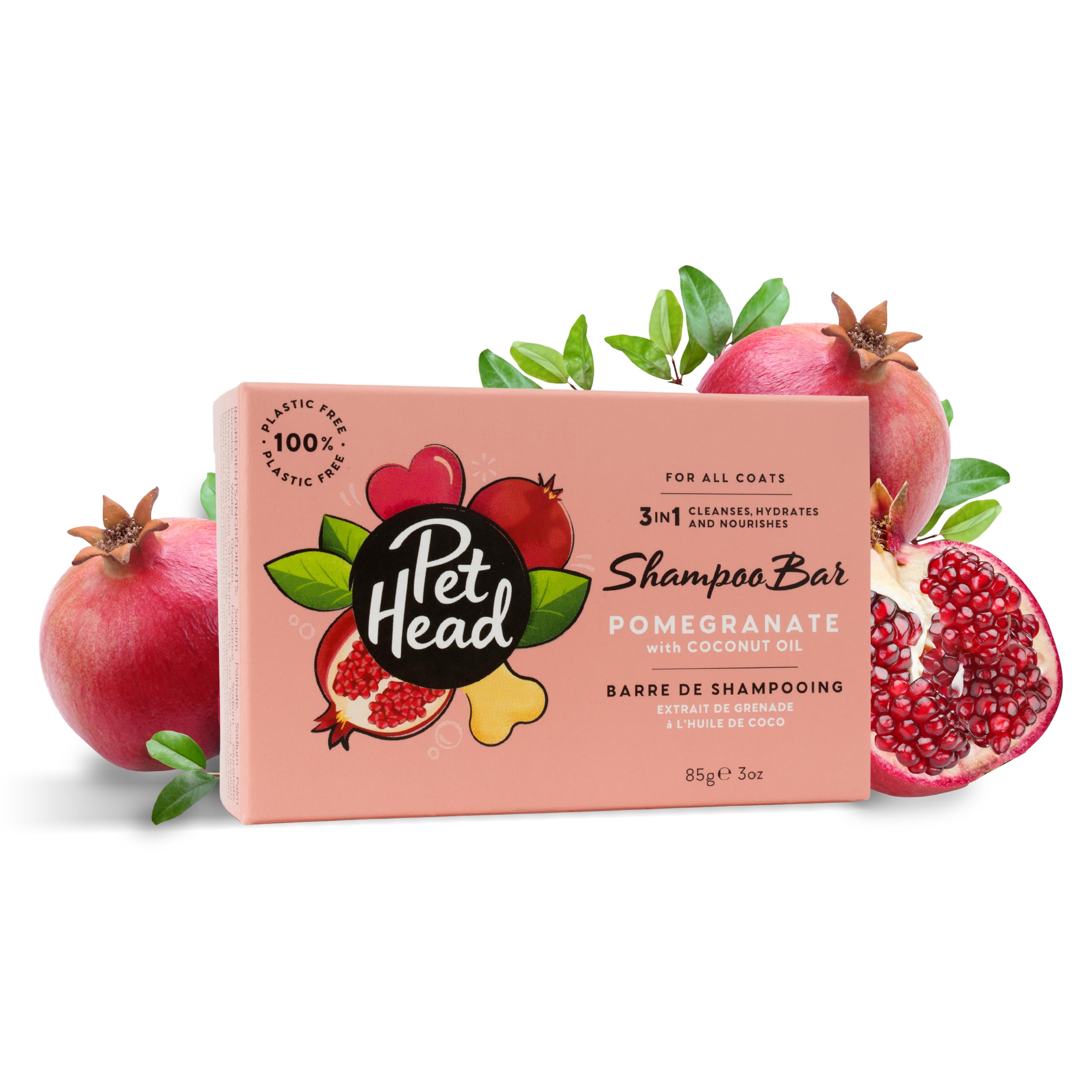 Pet Head Pomegranate Shampoo Bar For Dogs | 3In1 Cleanses, Hydrates & Nourishes All Dog Coats | With Oat Kernel Extract & Coconut Oil | Free Of Parabens & Sulphates | Gentle Formula For Puppies | 3Oz