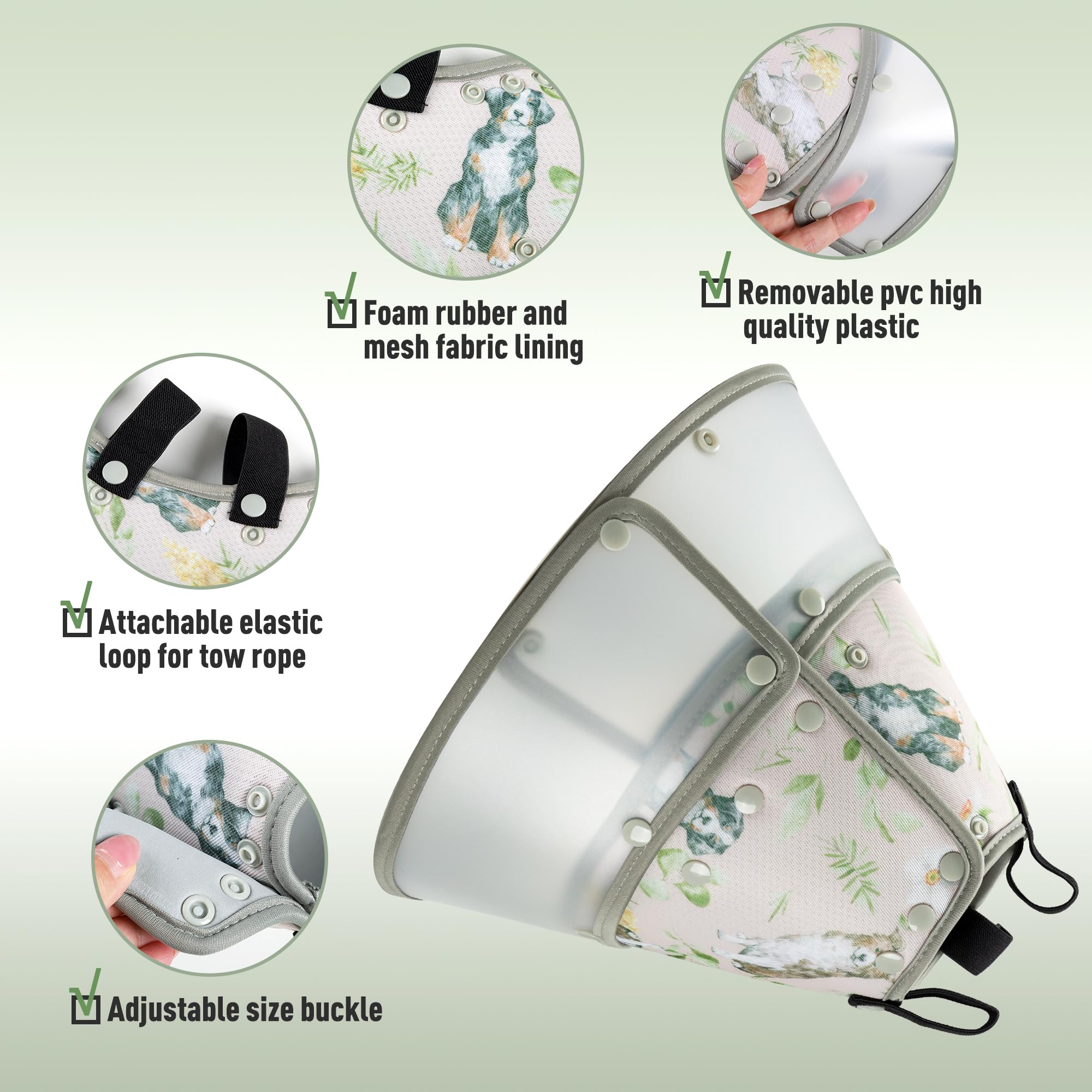 Fuz Bigaza Soft Dog Cone Collar for Large Medium Small Dogs After Surgery, Adjustable Pet Recovery E-Collar, Elizabethan Collar